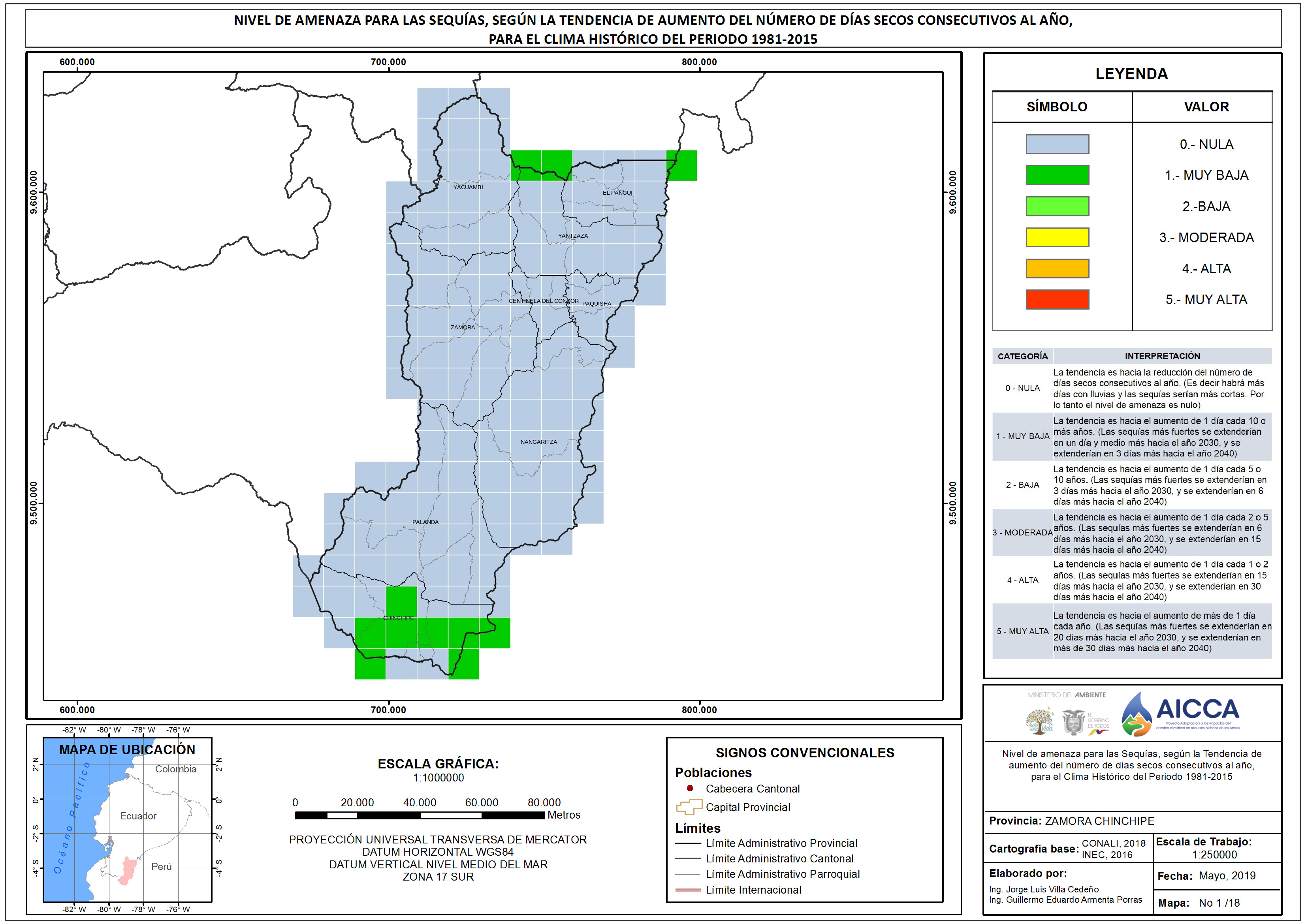 Mapa de índice de sequías provincia Zamora Chinchipe