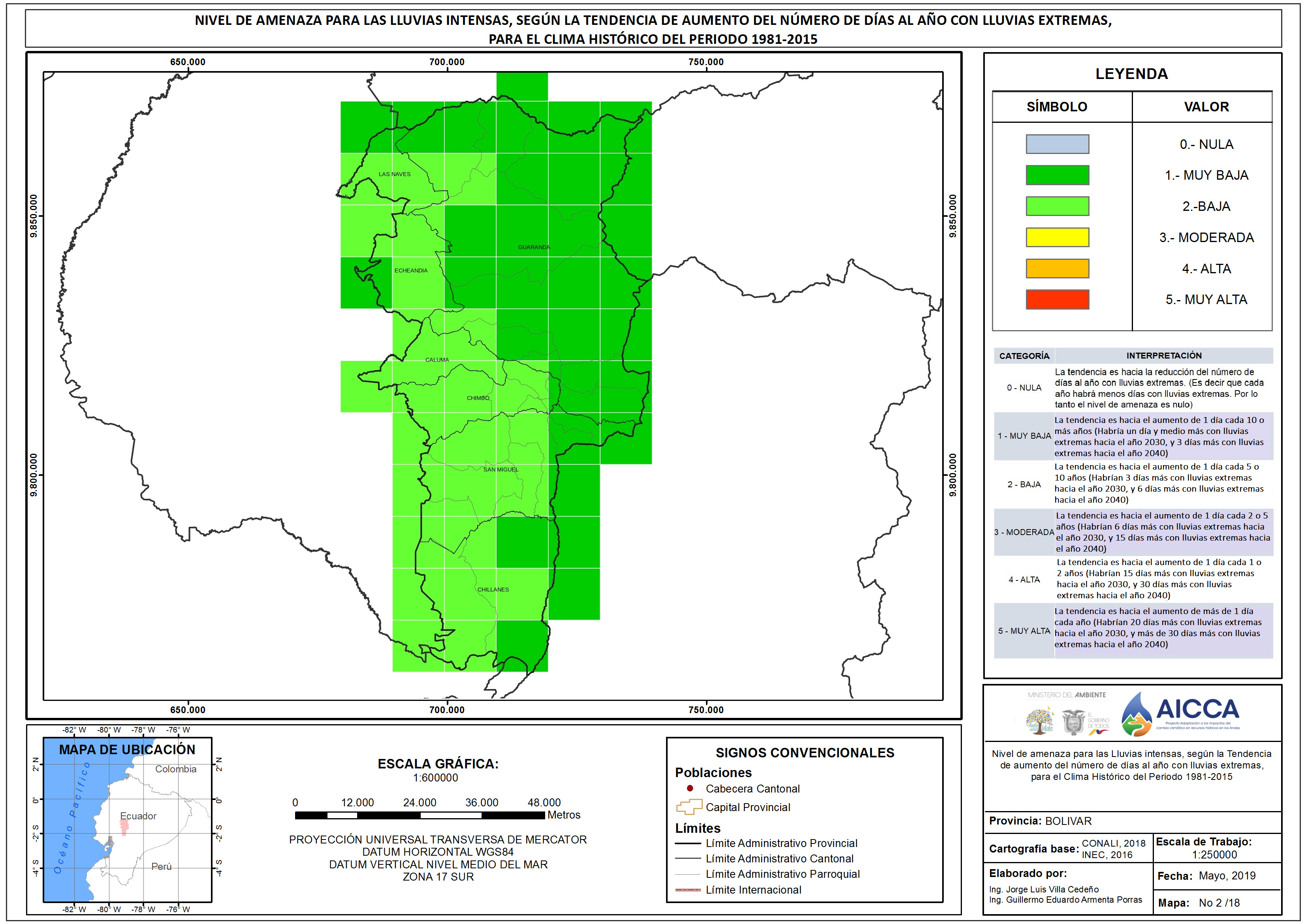 Mapa de índice de Lluvias Intensas Provincia de Bolivar