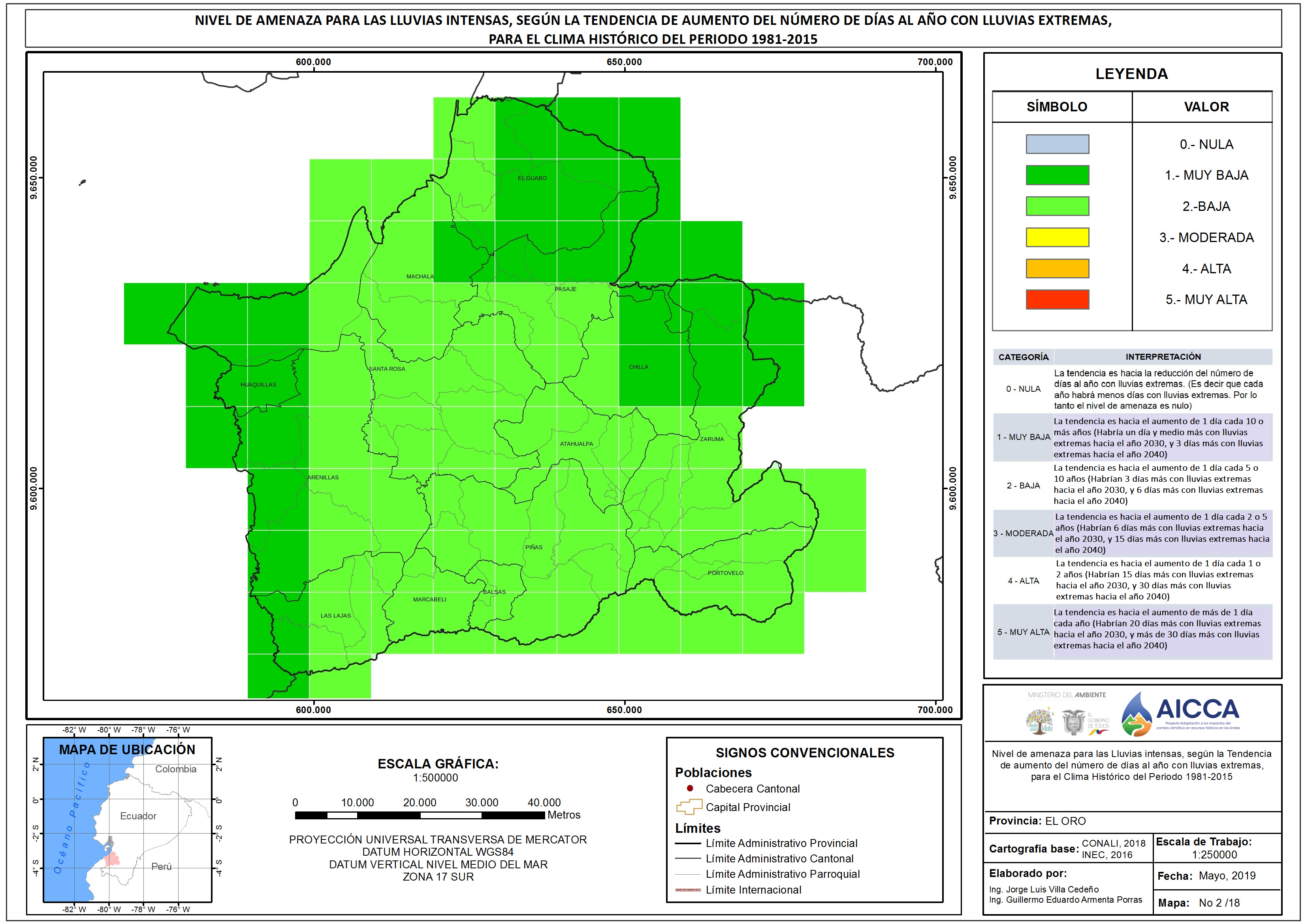 Mapa de índice de lluvias intensas Provincia El Oro