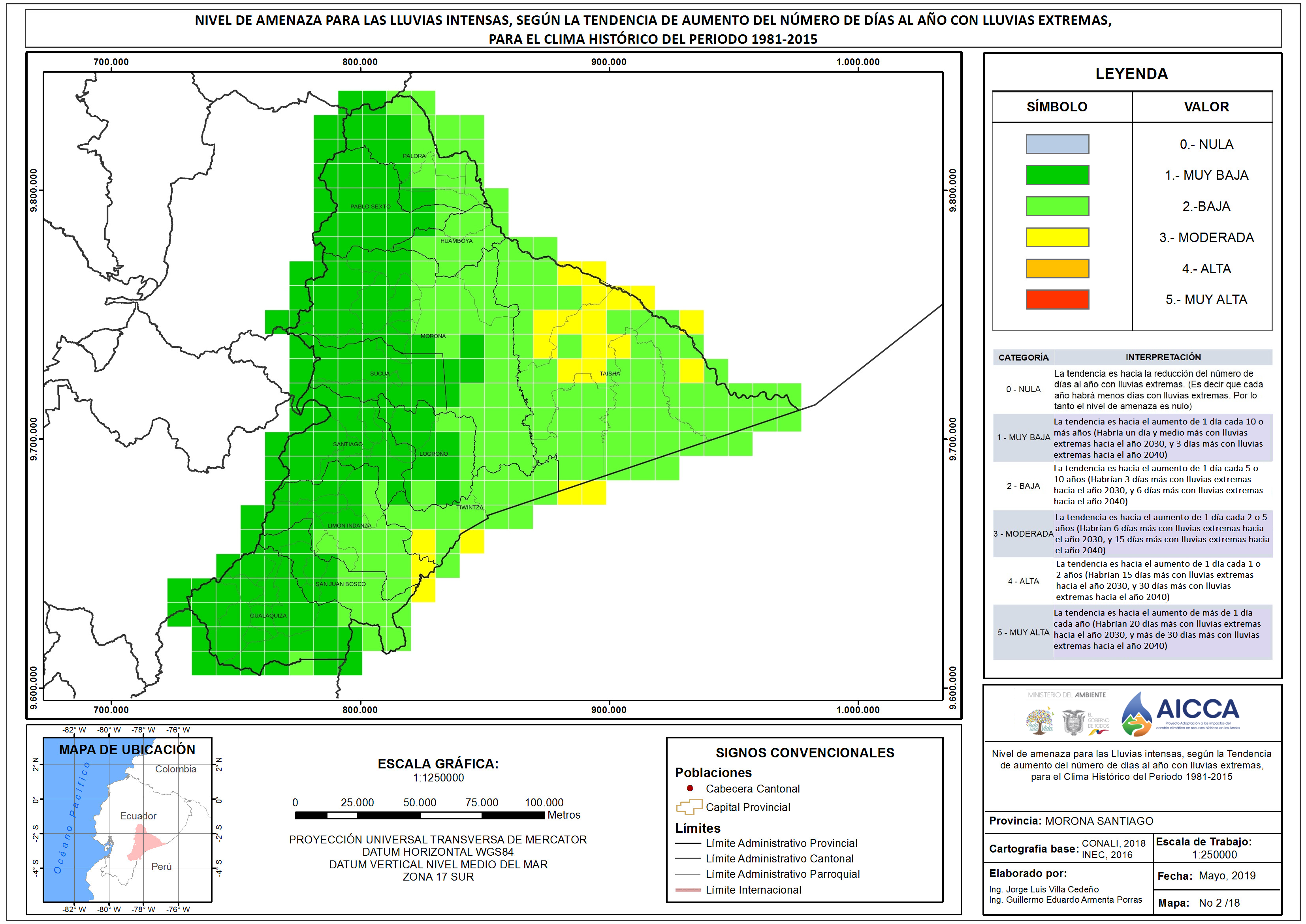 Mapa de índice de lluvias intensas provincia Morona Santiago