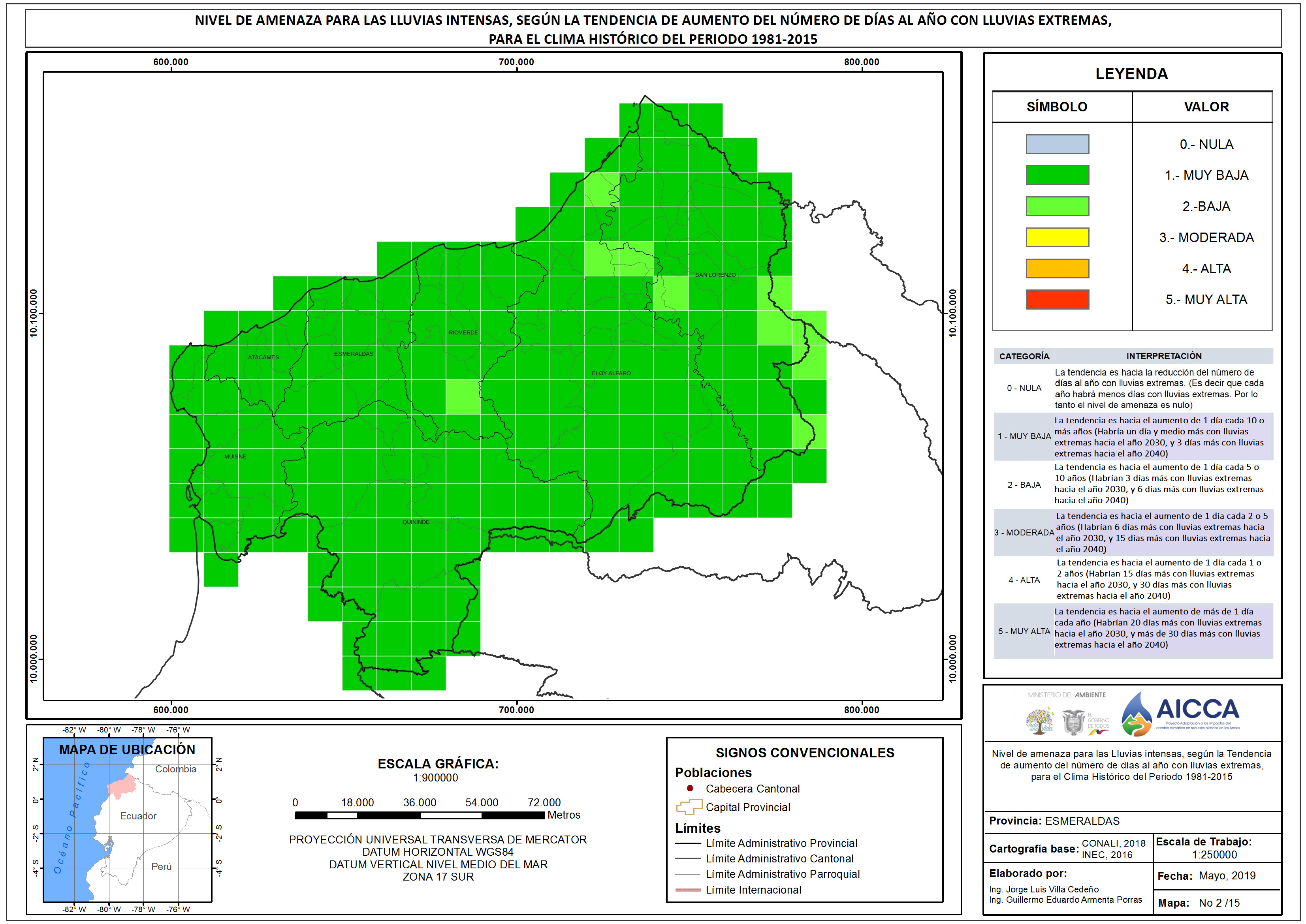 Mapa de índice de lluvias intensas Provincia Esmeraldas