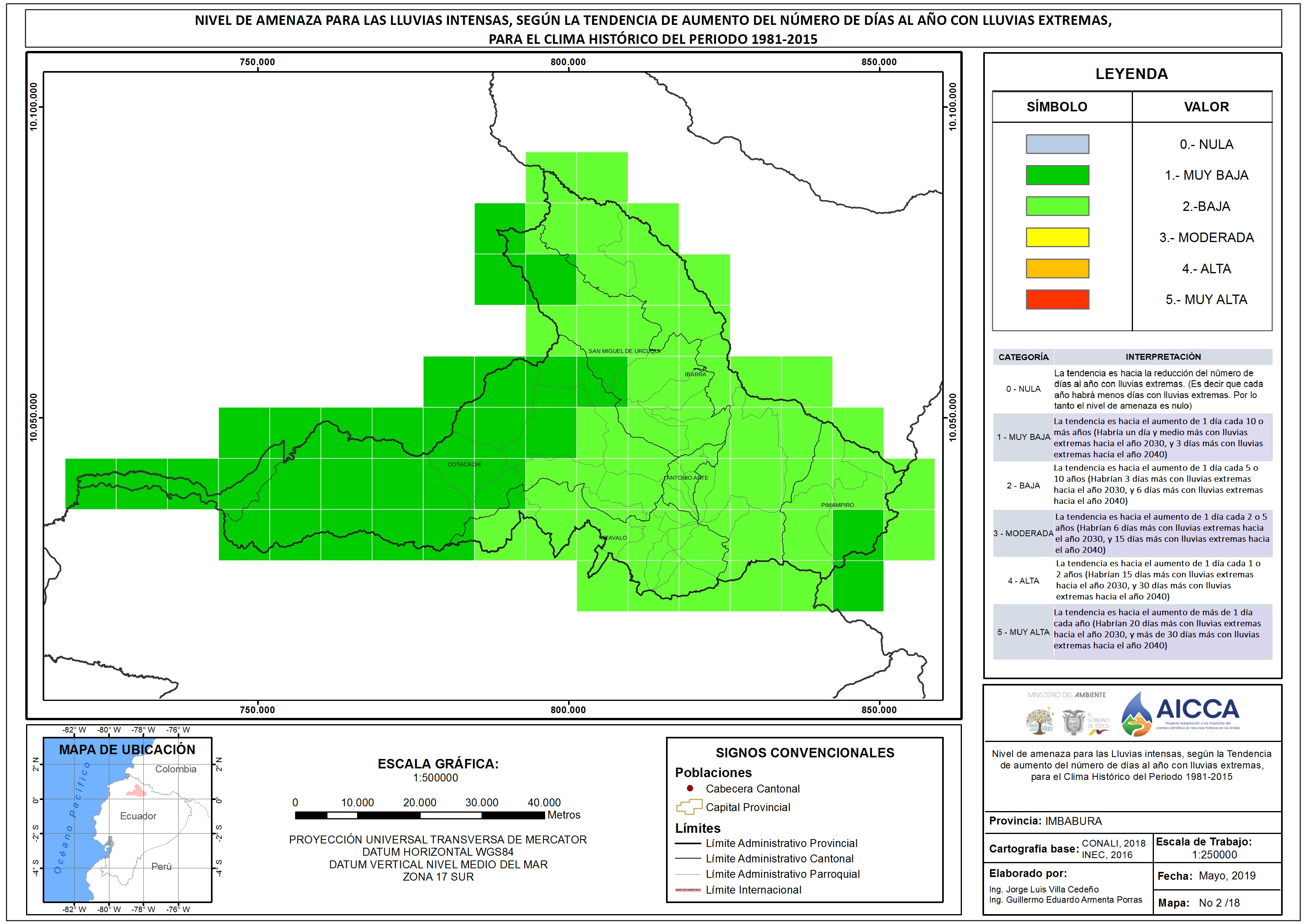 Mapa de índice de lluvias intensas Provincia Imbabura