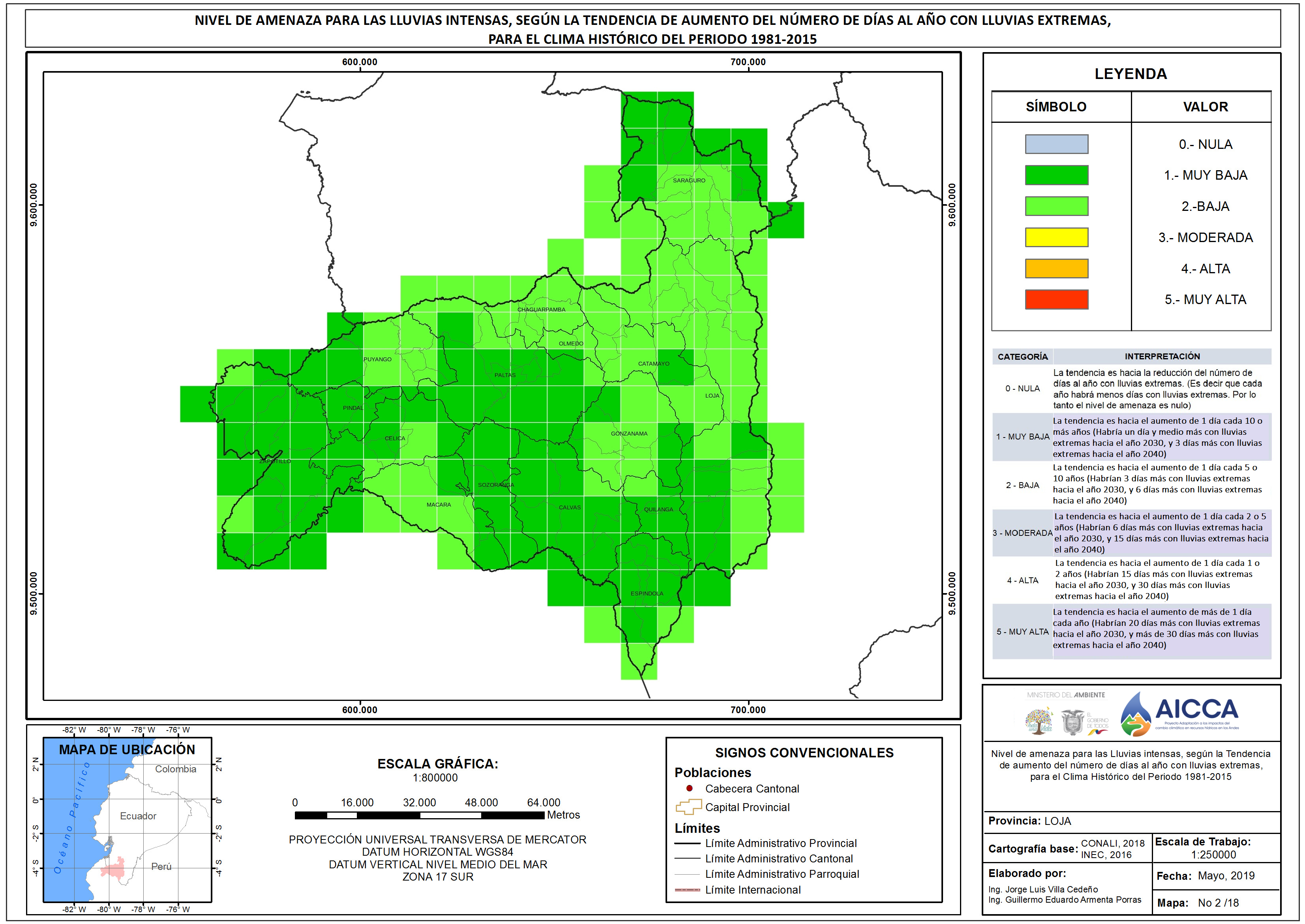 Mapa de índice de lluvias intensas Provincia Loja