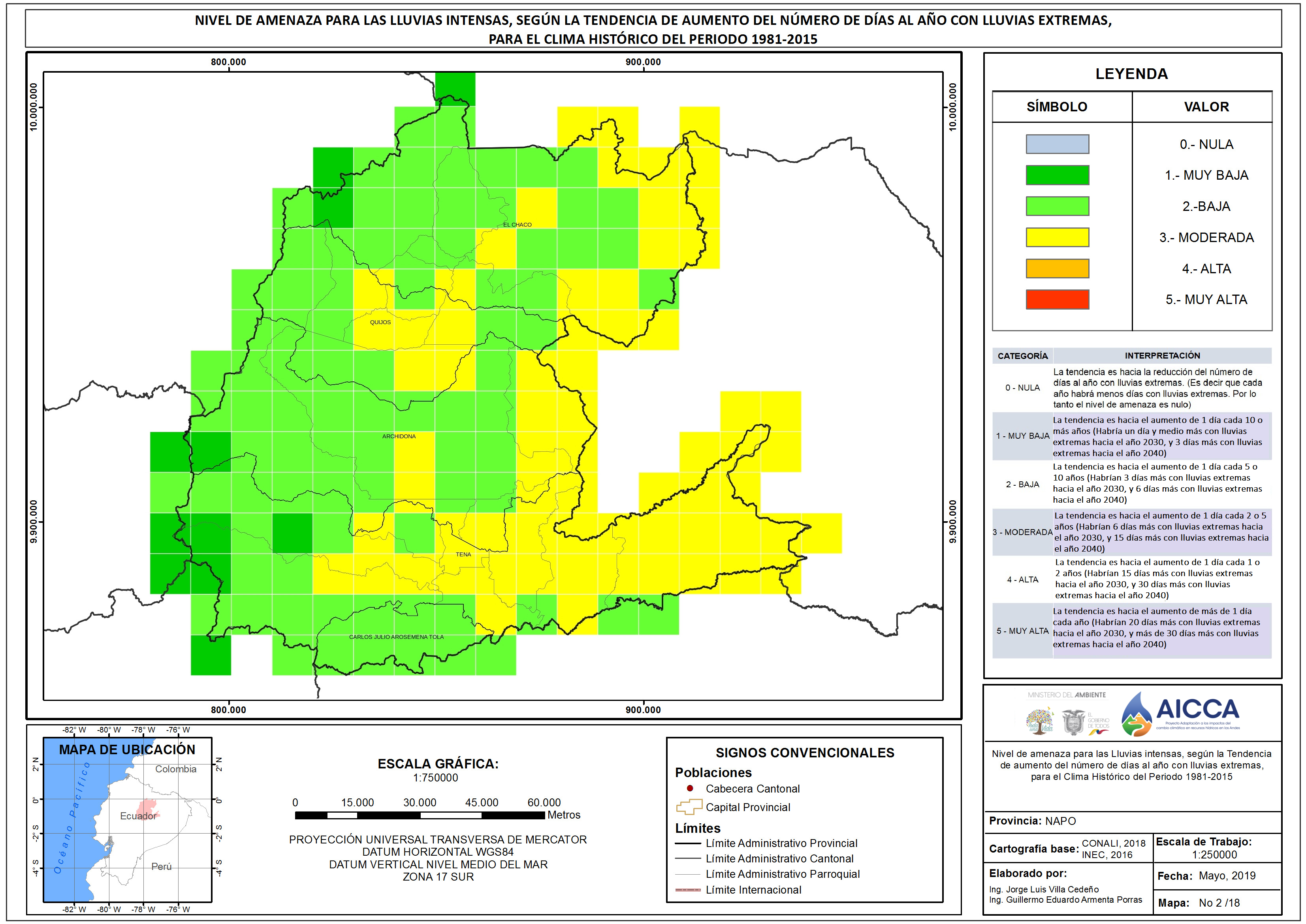 Mapa de índice de lluvias intensas provincia Napo