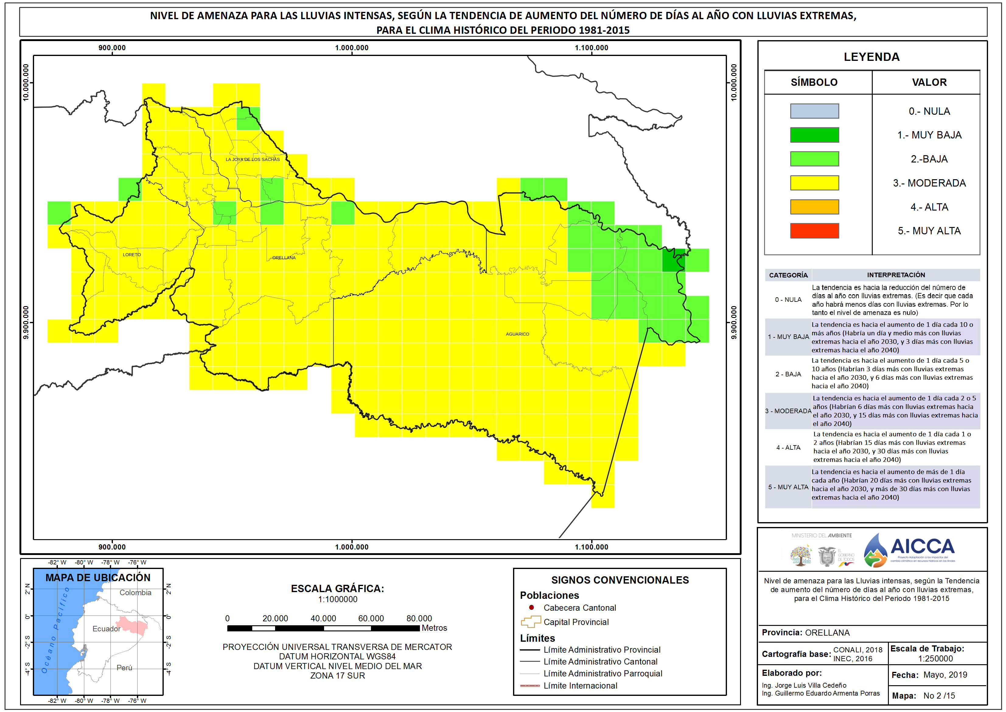 Mapa de índice de lluvias intensas provincia Orellana