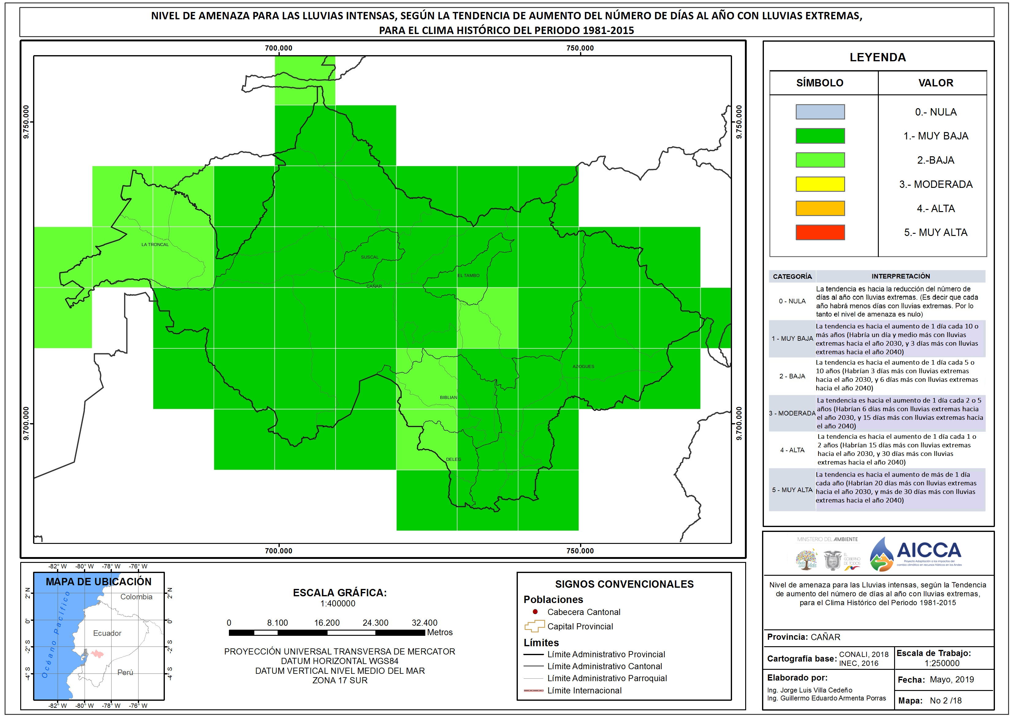 Mapa de índice de lluvias intensas Provincia Cañar