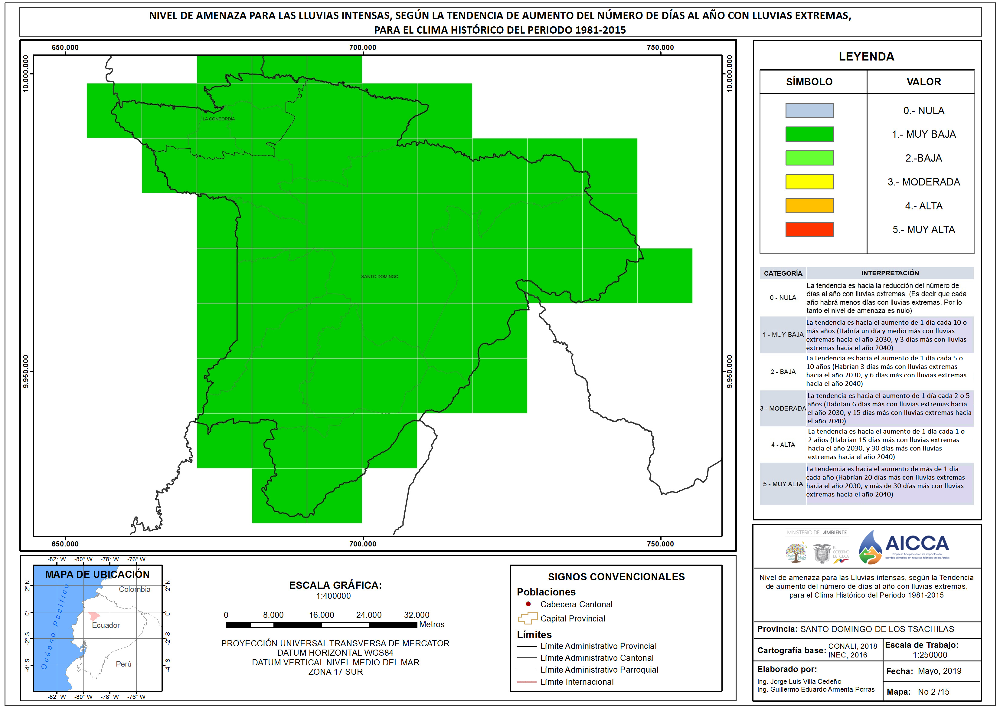 Mapa de índice de lluvias intensas provincia Santo Domino