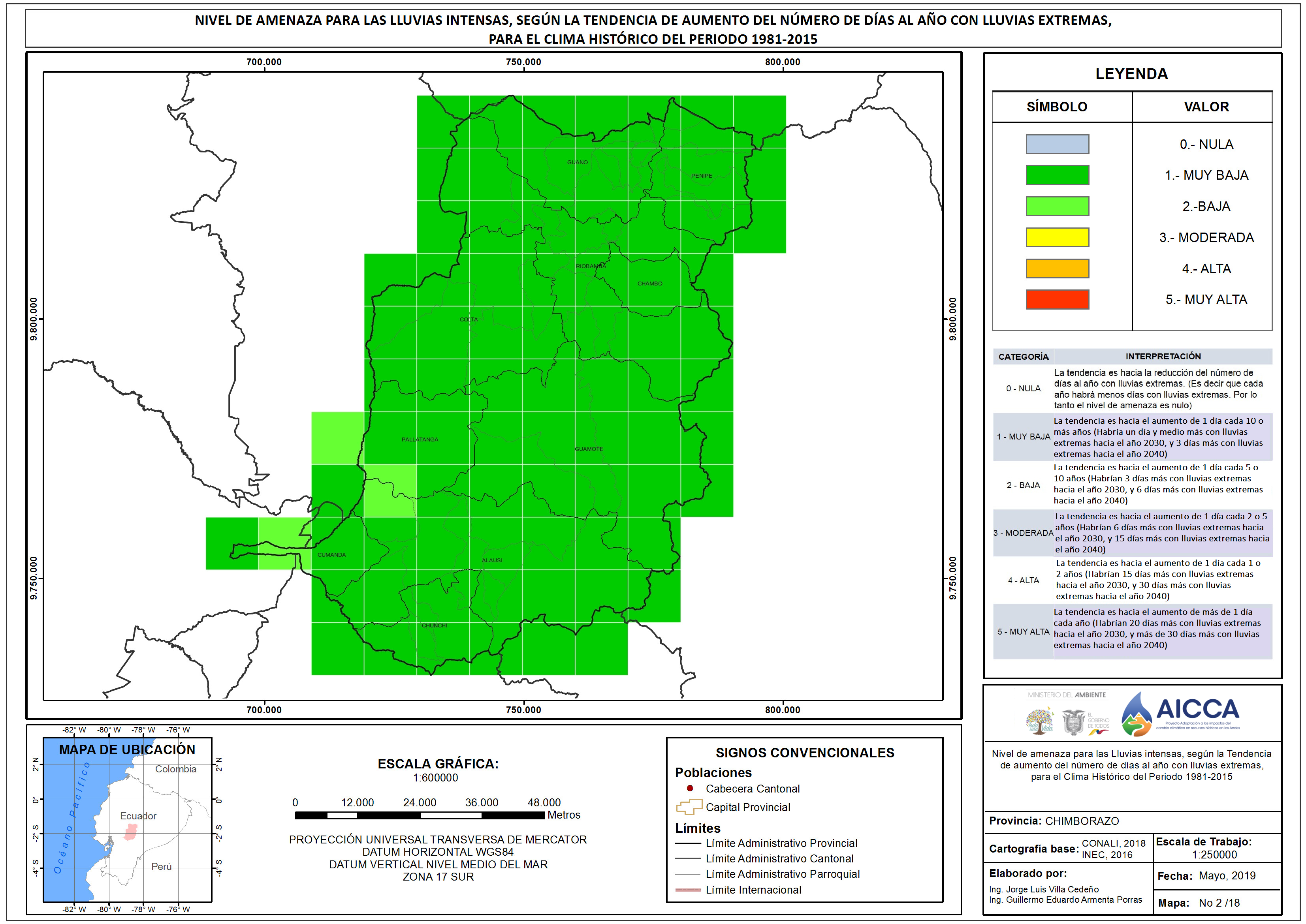 Mapa de índice de lluvias intensas Provincia Chimborazo