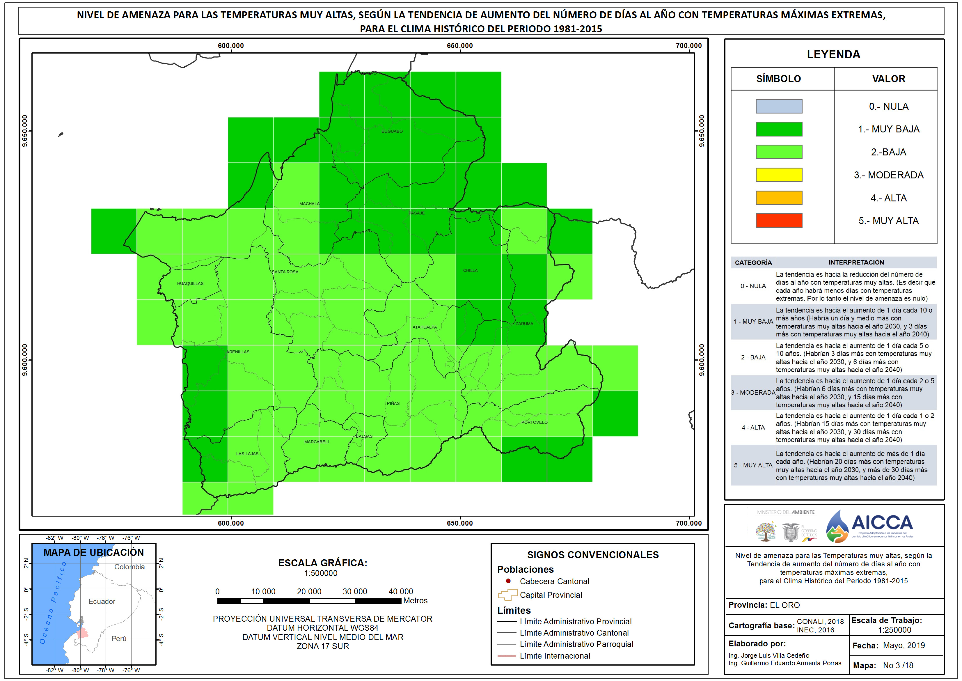 Mapa de Índice de Temperaturas muy Altas Provincia El Oro