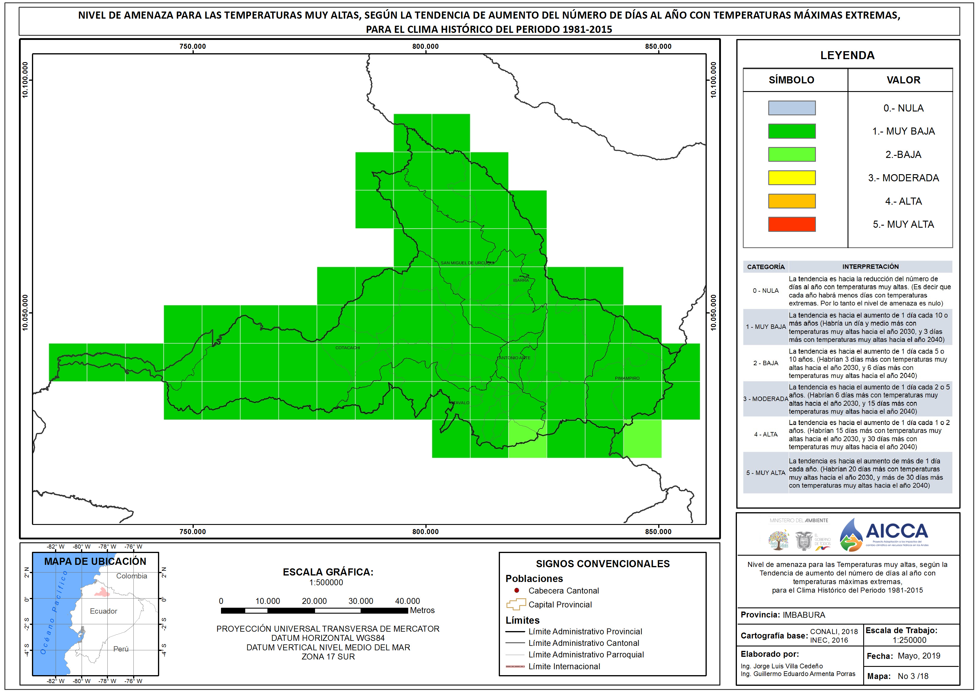 Mapa de Índice de Temperaturas muy Altas Provincia Imbabura