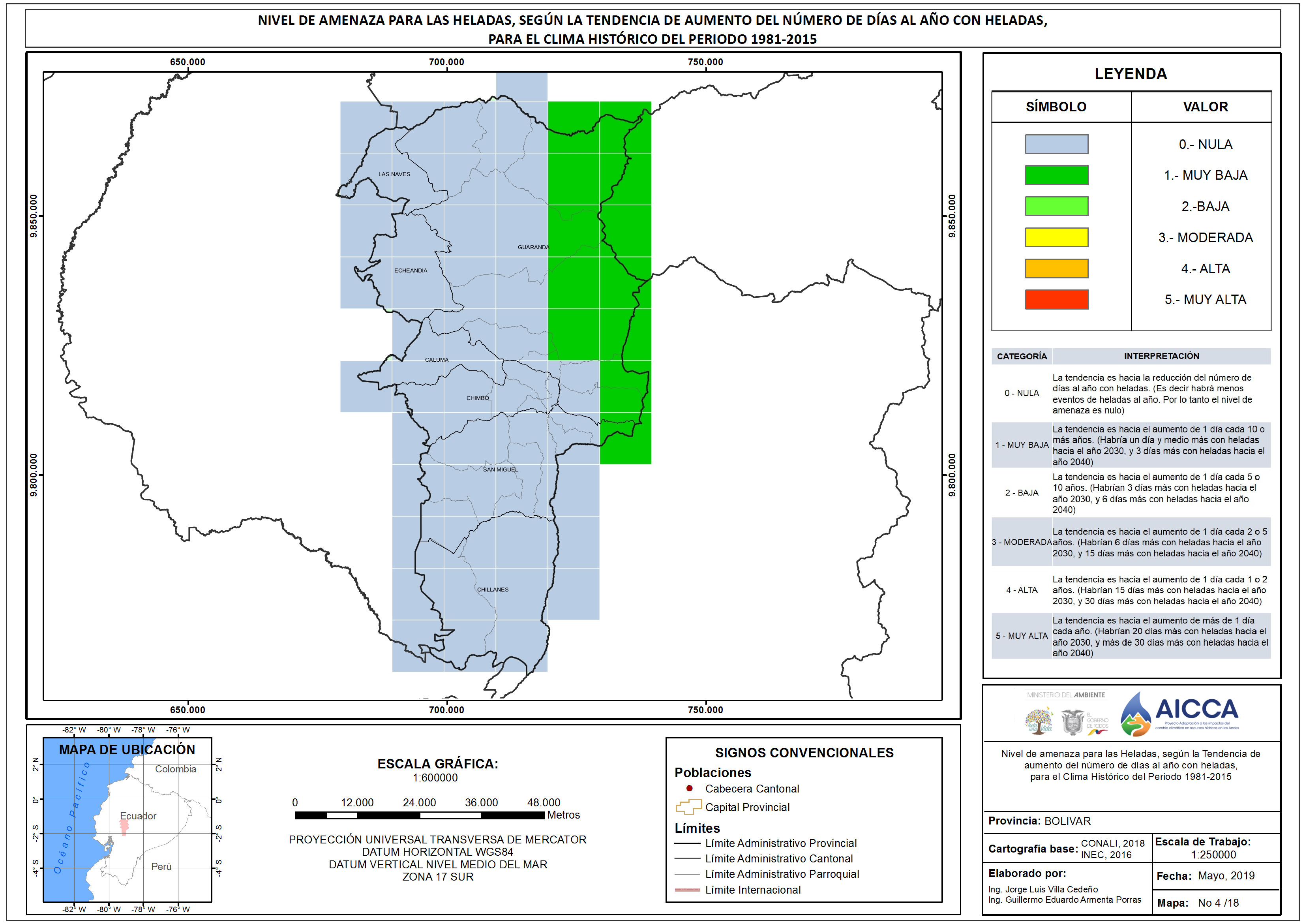 Mapa de Índice de Heladas Provincia de Bolivar