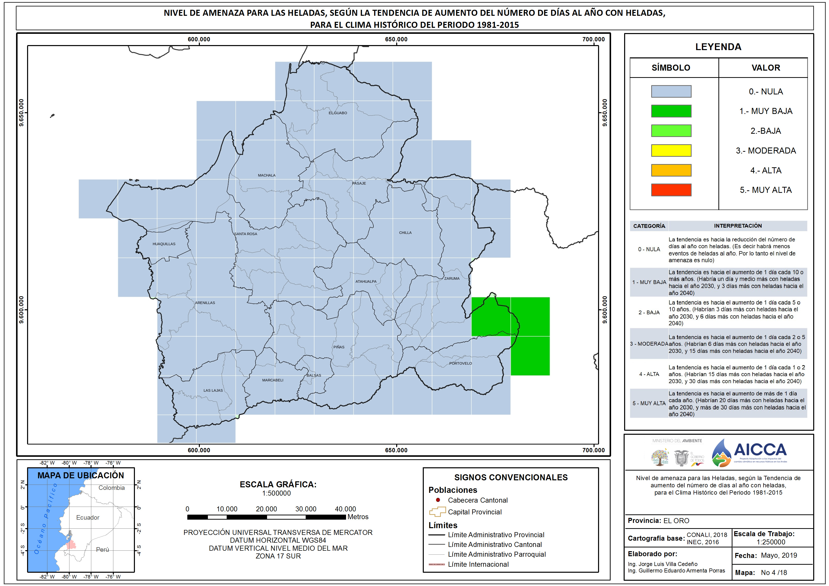 Mapa de índice de Heladas Provincia El Oro