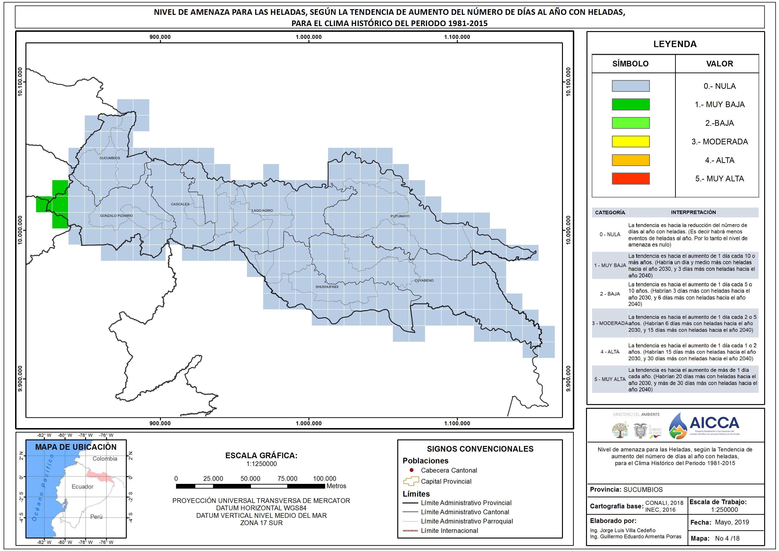 Mapa de índice de heladas provincia Sucumbíos
