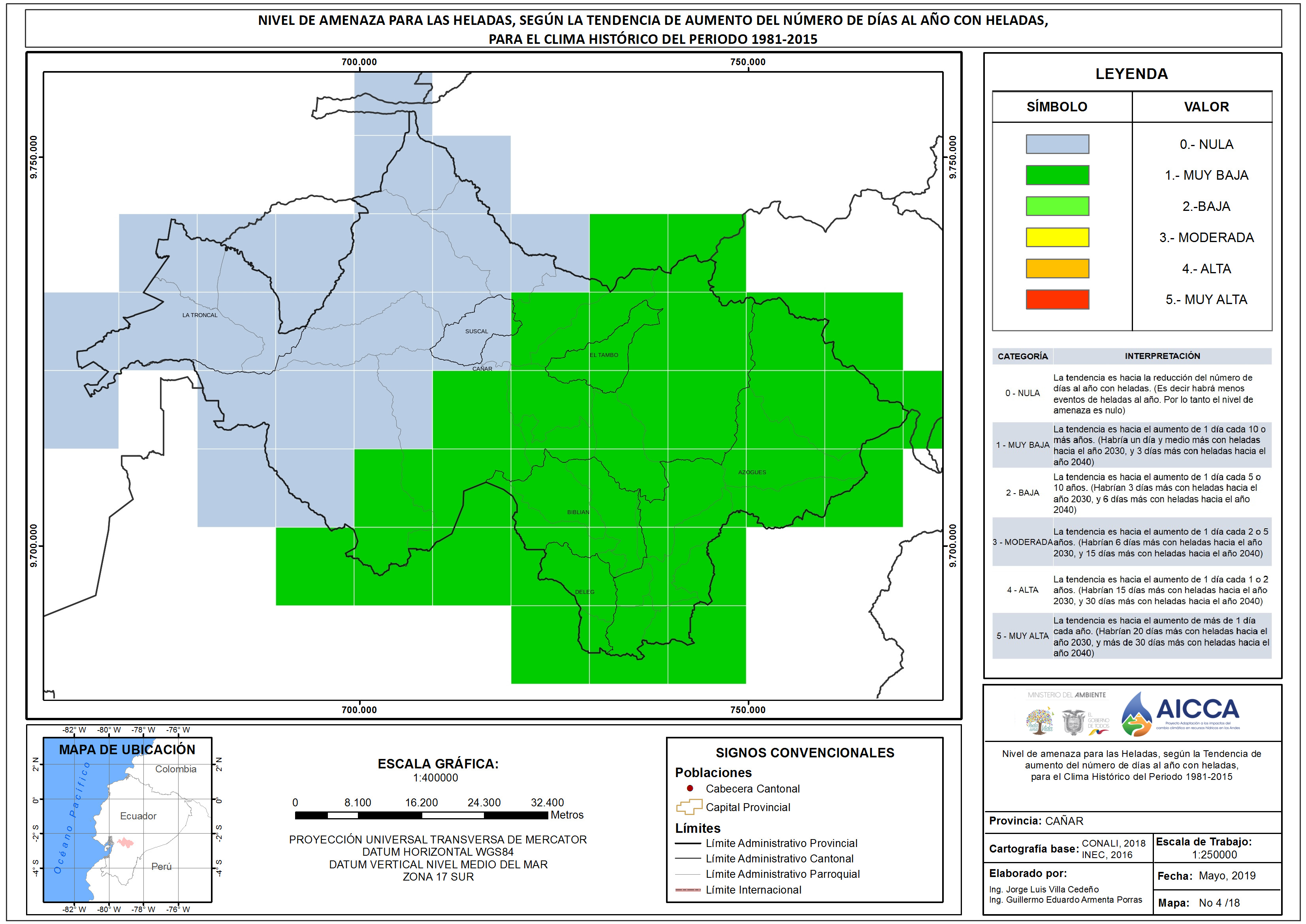 Mapa de índice de Heladas Provincia Cañar