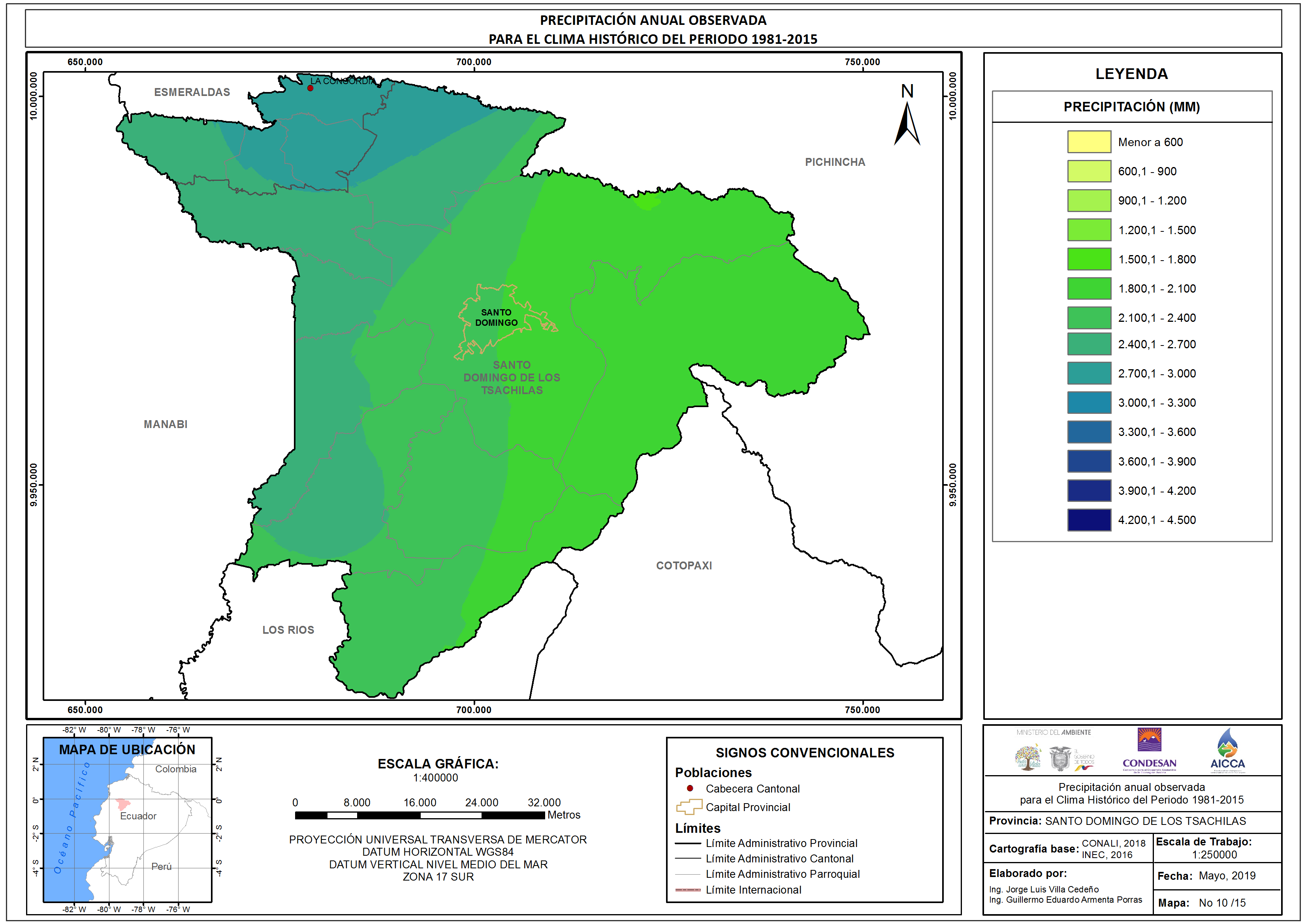 Mapa de precipitación provincia Santo Domingo