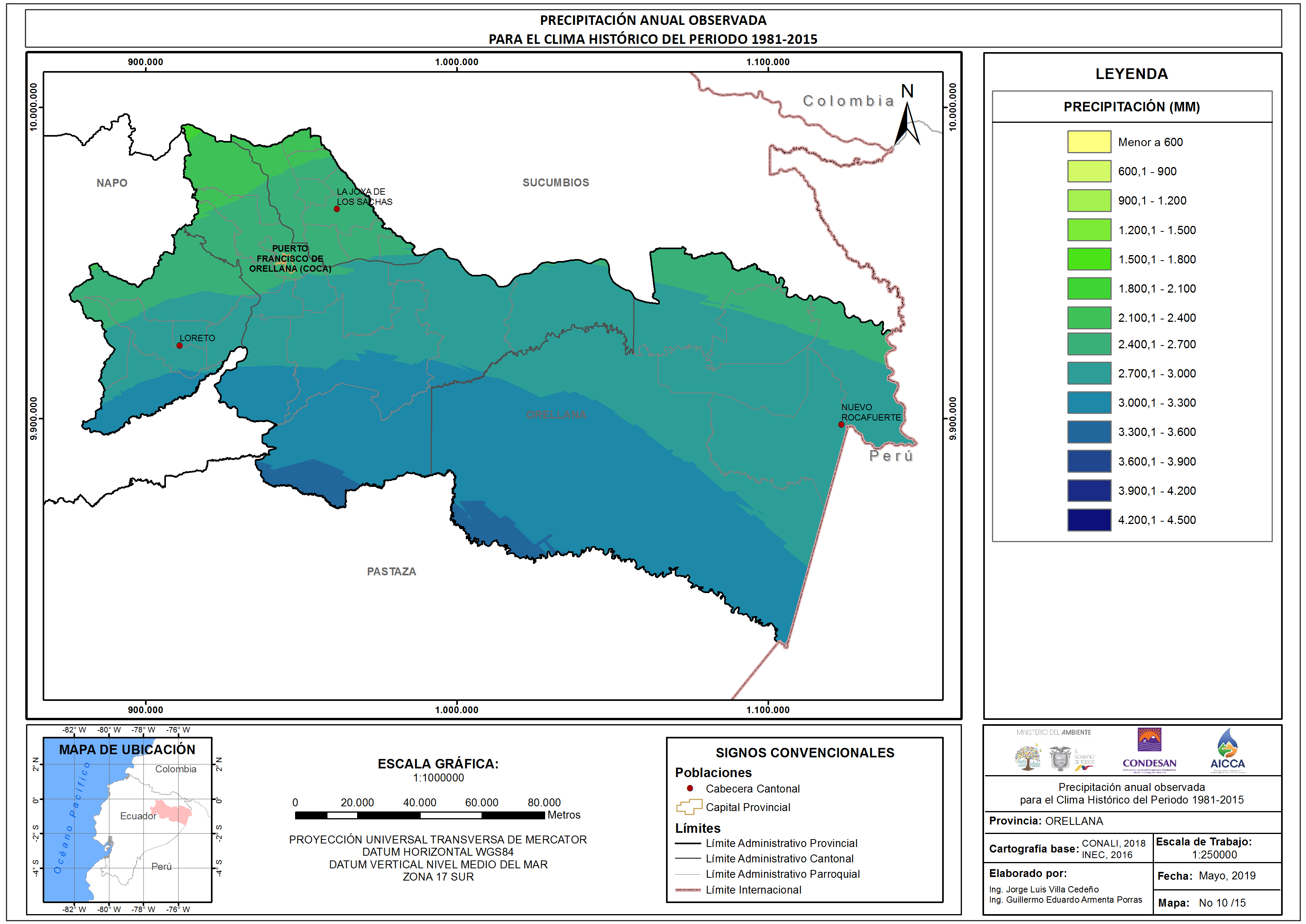 Mapa de precipitación provincia Orellana