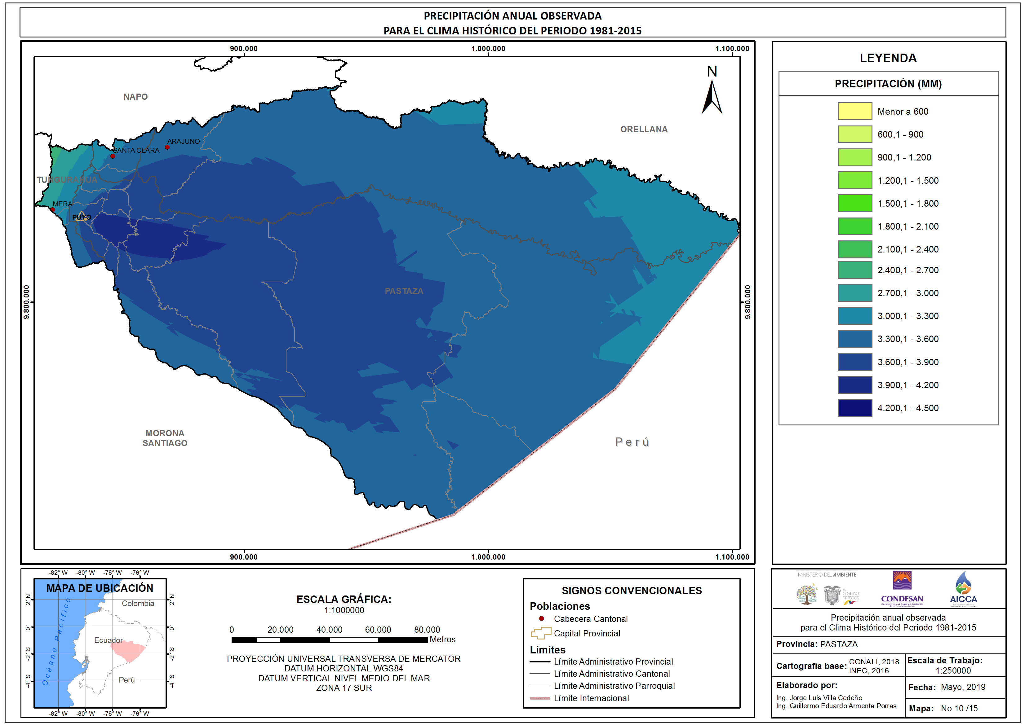 Mapa de precipitación provincia Pastaza