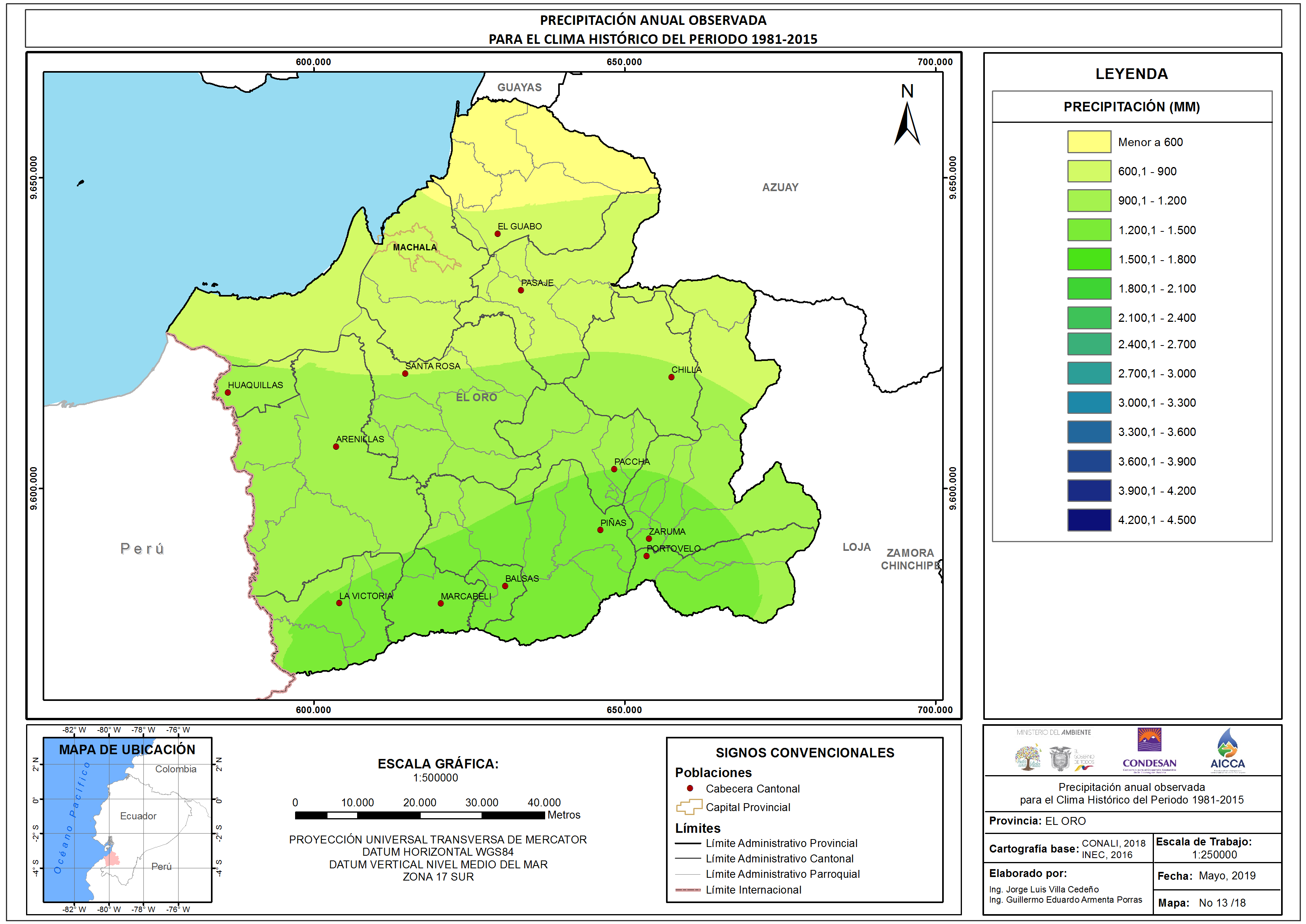 Mapa de precipitación Provincia El Oro