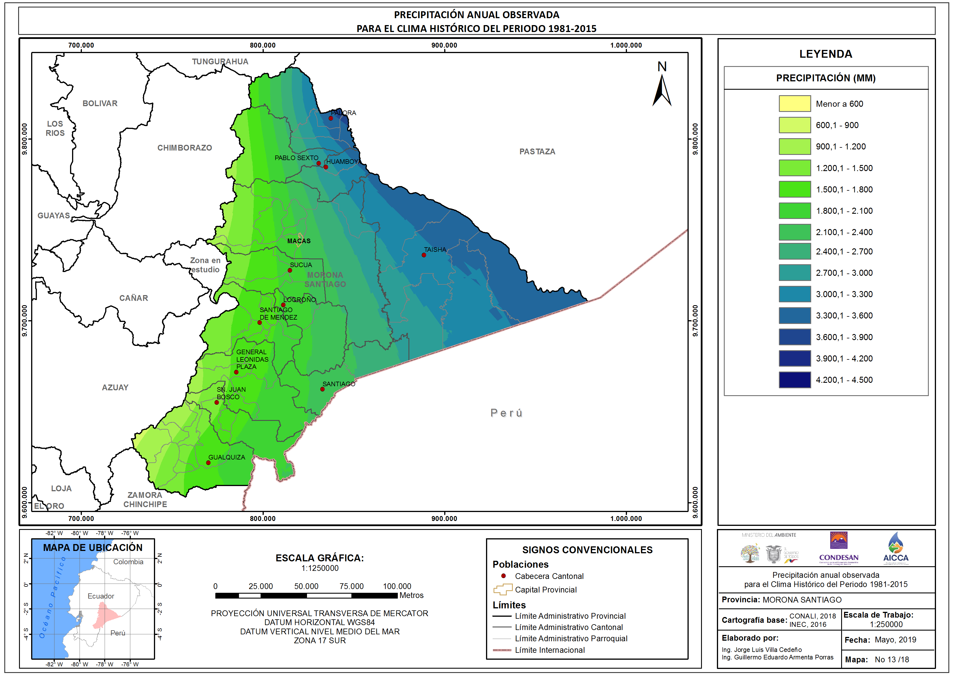 Mapa de precipitación provincia Morona Santiago