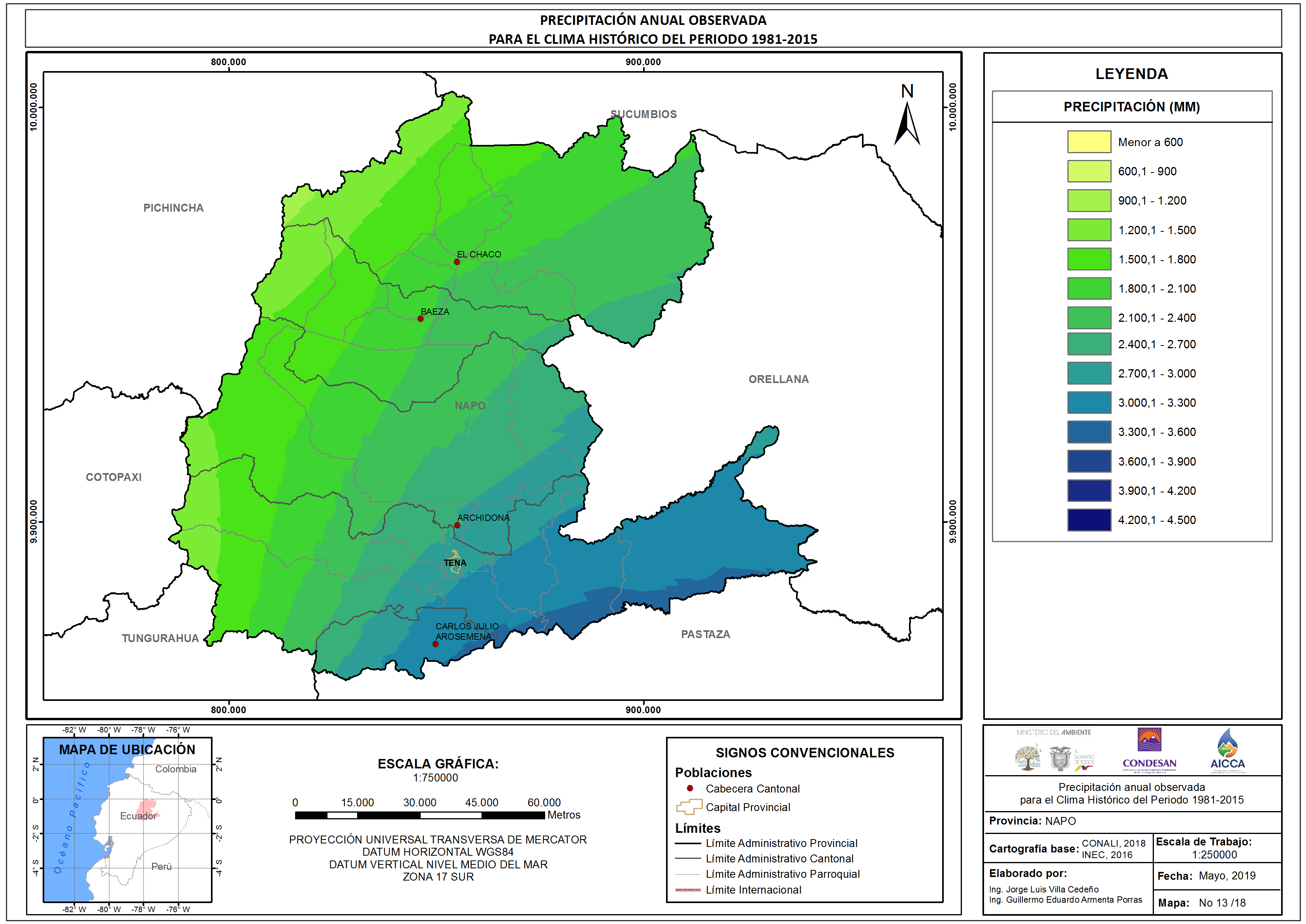 Mapa de precipitación provincia Napo