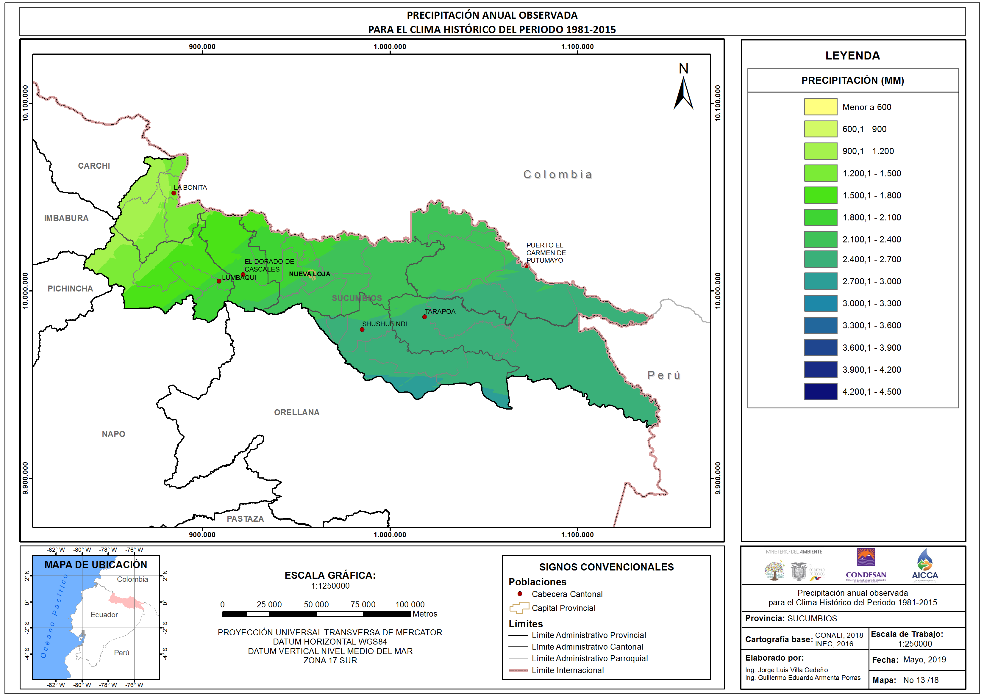 Mapa de precipitación provincia Sucumbíos
