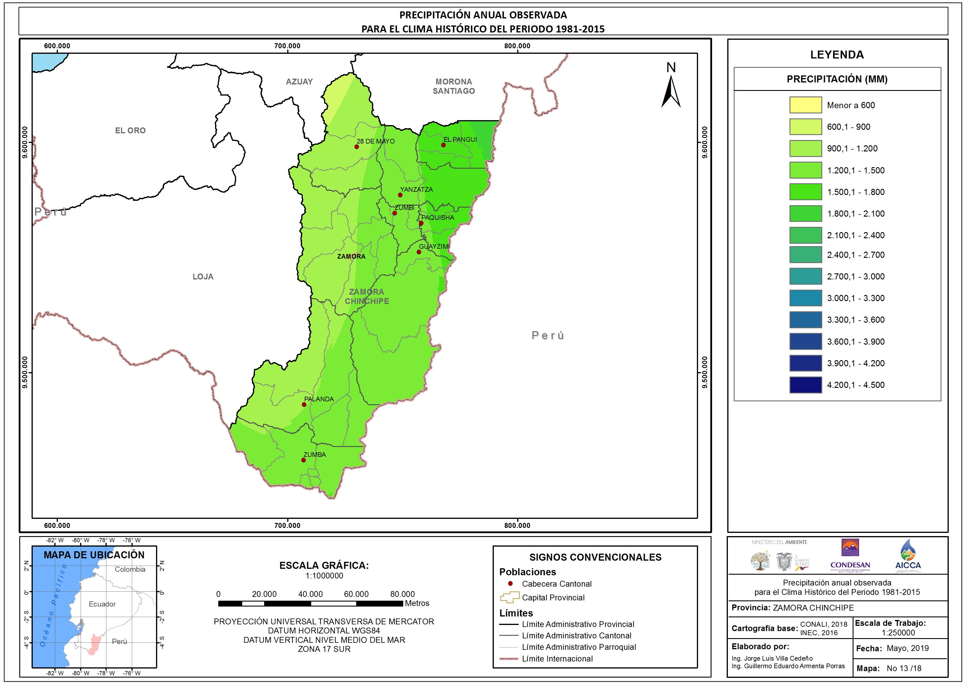 Mapa de precipitación provincia Zamora Chinchipe