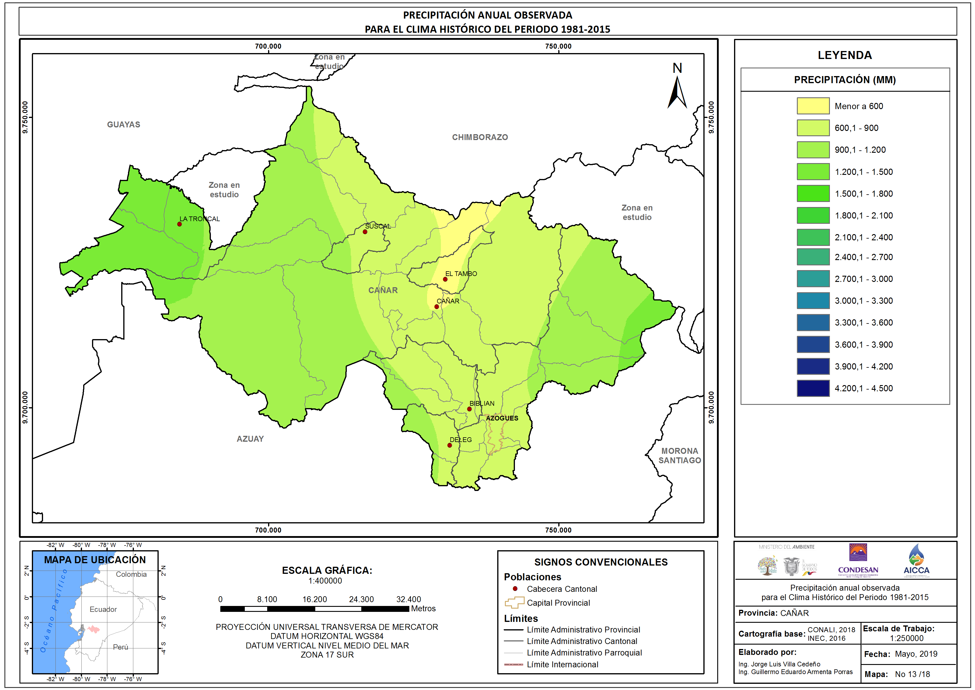 Mapa de precipitación Provincia Cañar