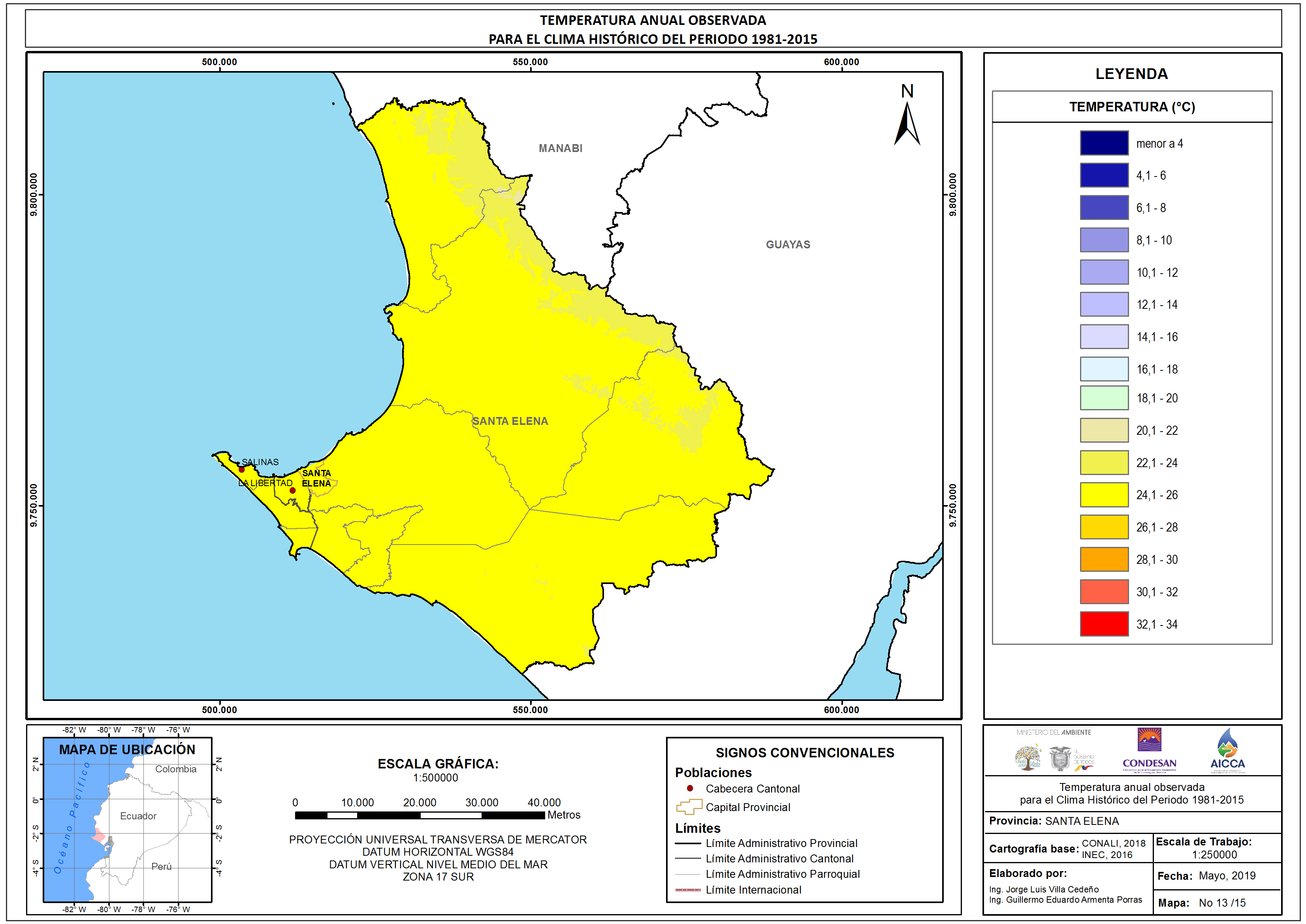 Mapa de temperatura  provincia Santa Elena