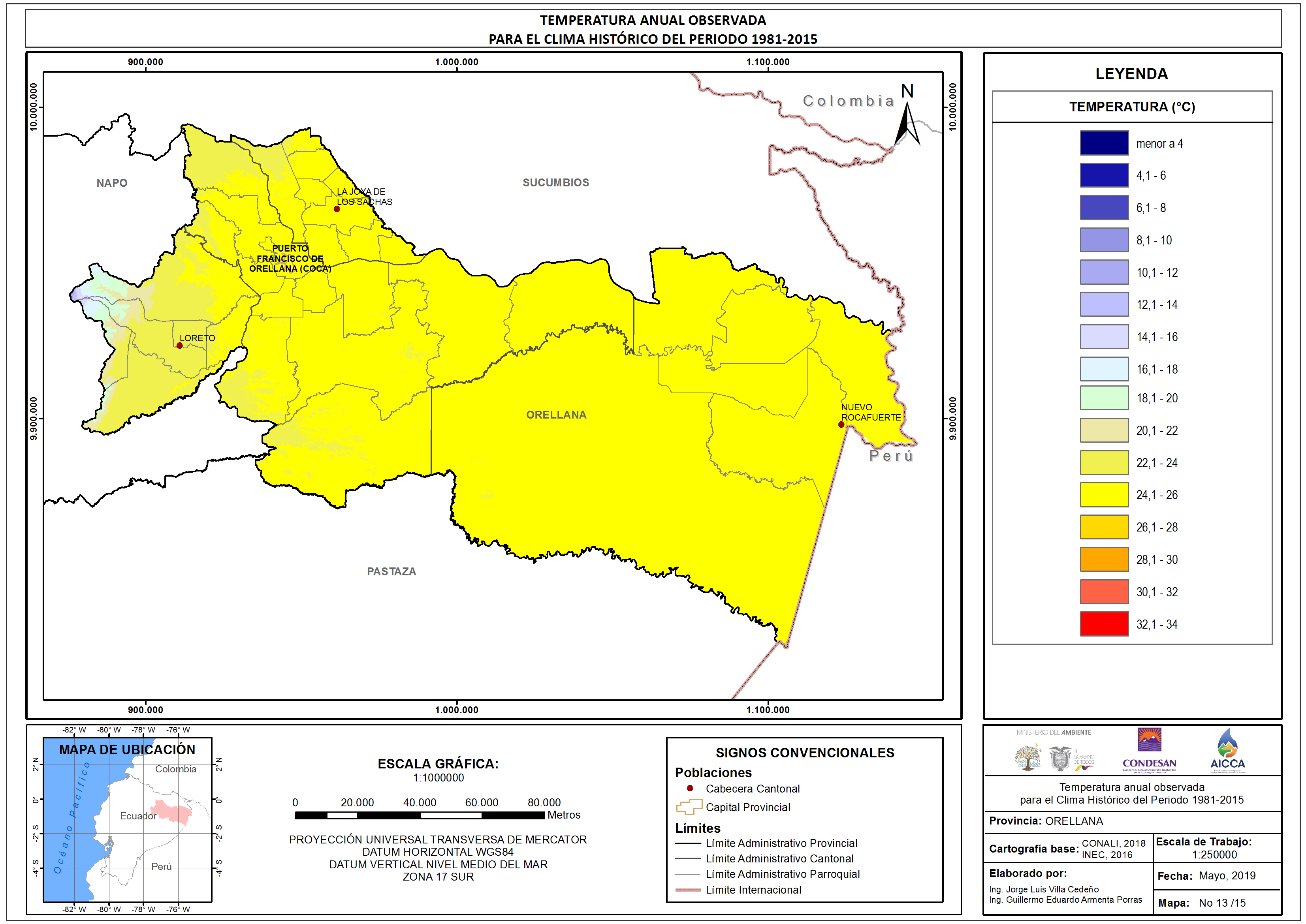 Mapa de temperatura  provincia Orellana