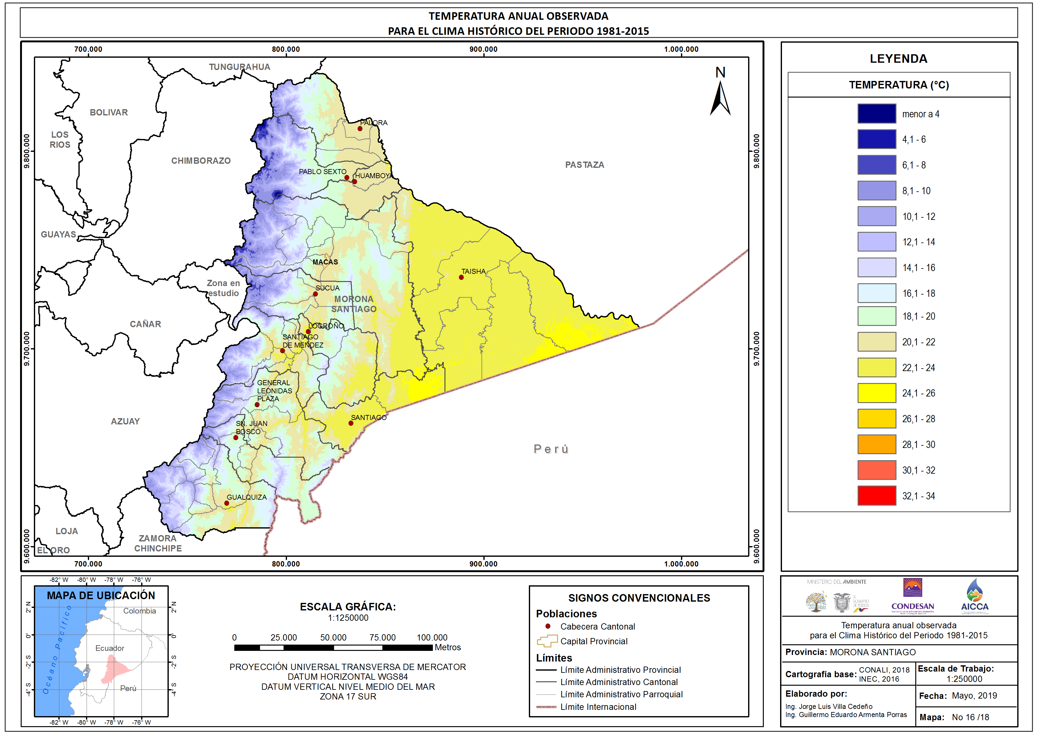 Mapa de temperatura provincia Morona Santiago