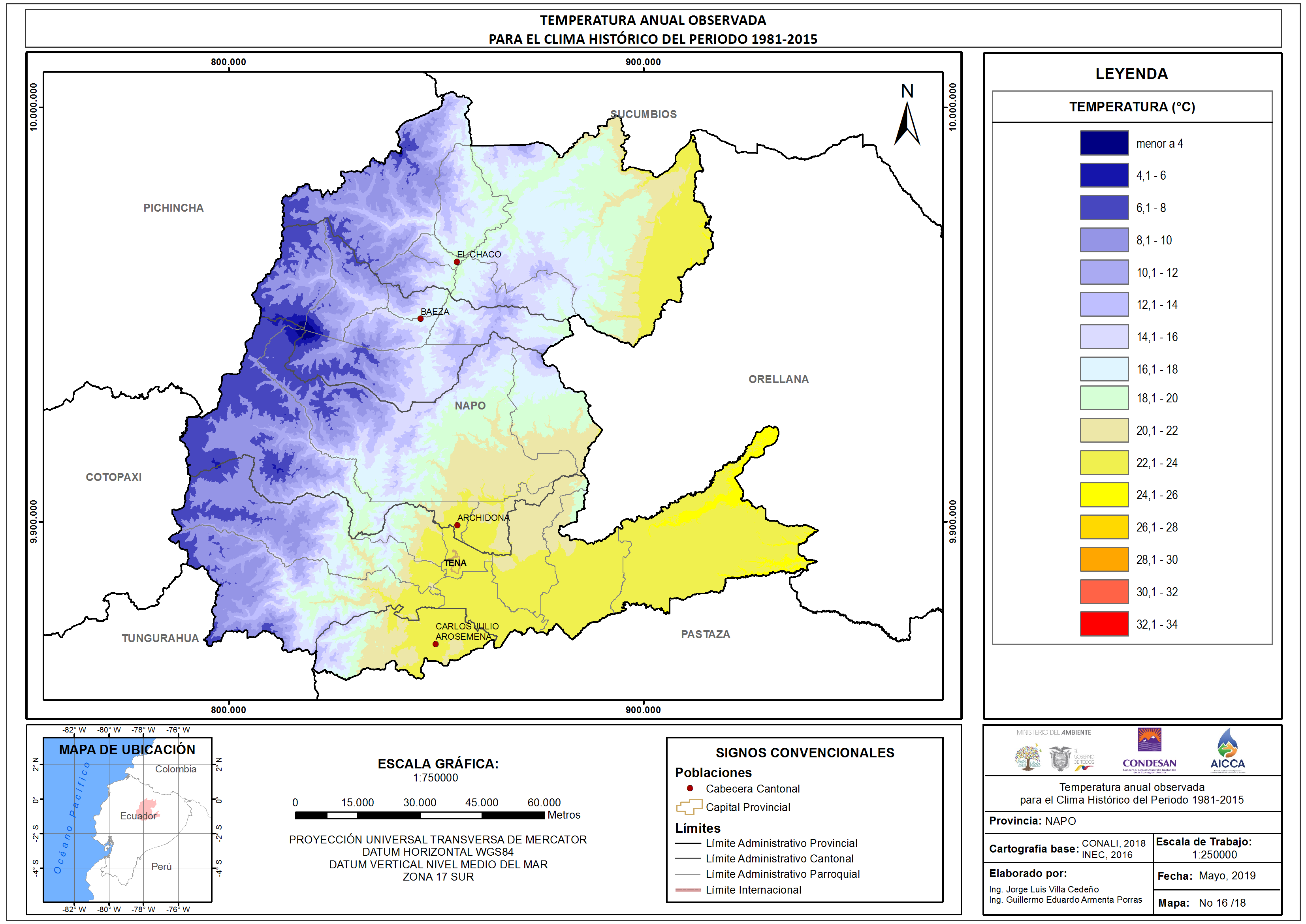 Mapa de temperatura provincia Napo