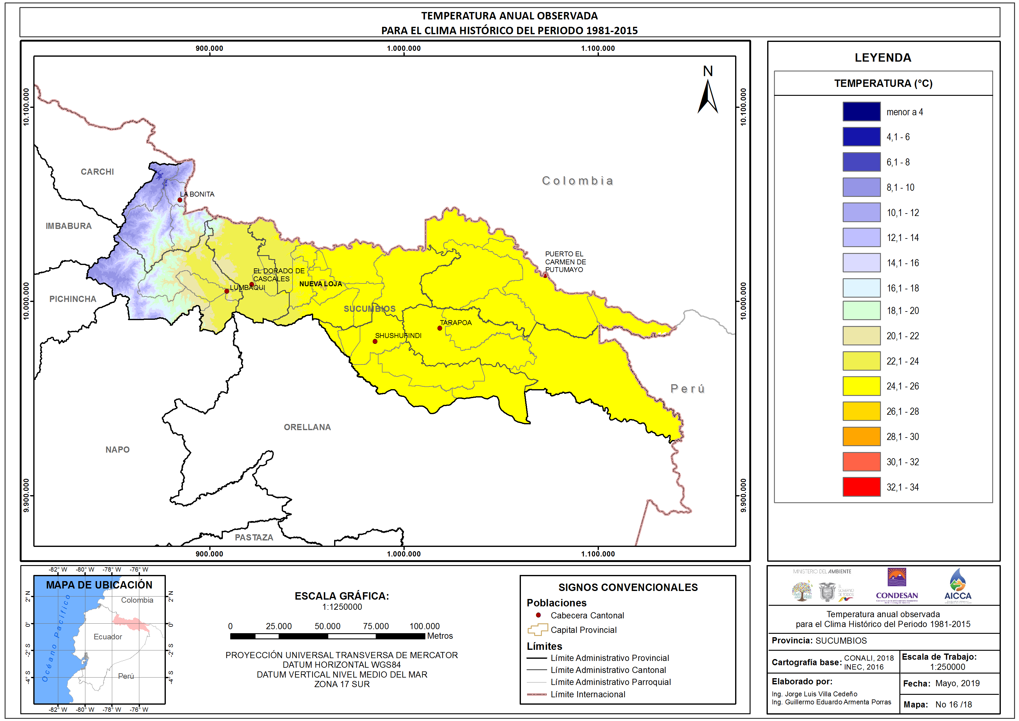 Mapa de temperatura  provincia Sucumbíos