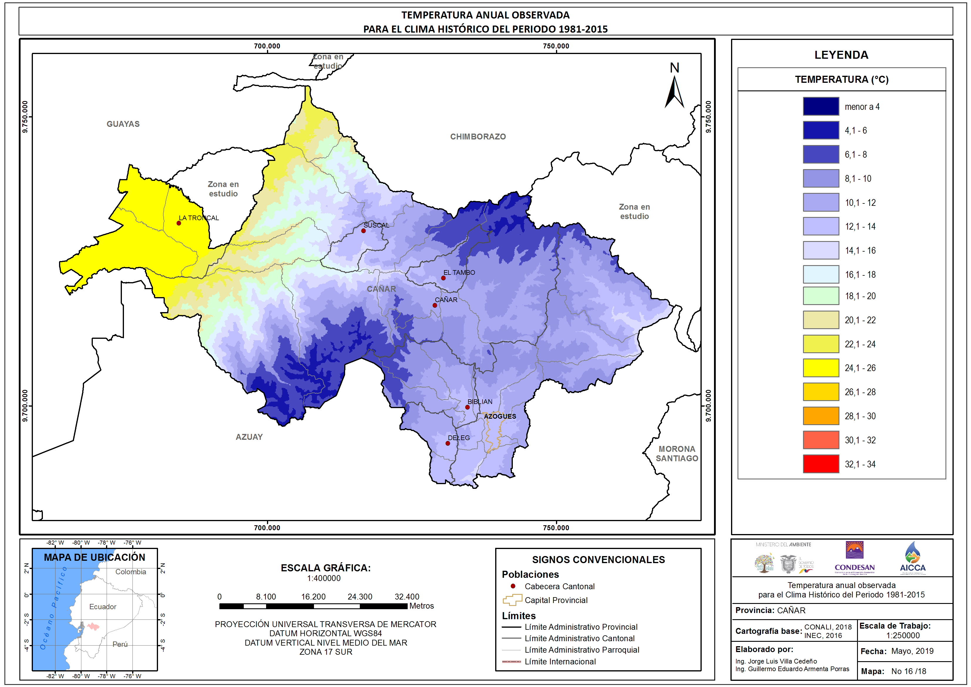 Mapa de temperatura  Provincia Cañar