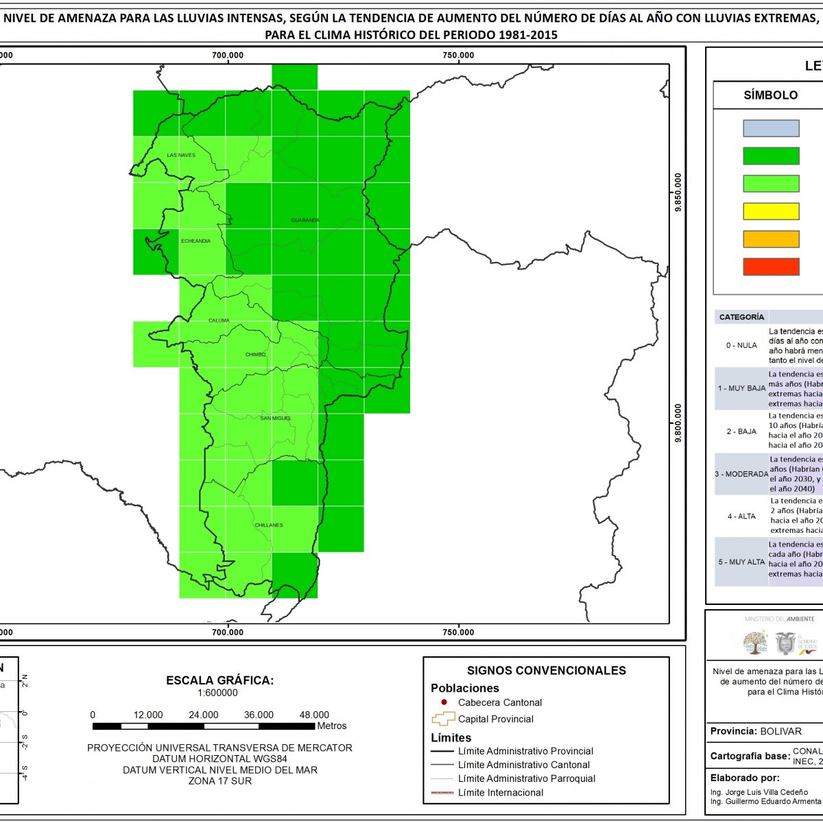 Mapa de índice de Lluvias Intensas Provincia de Bolivar