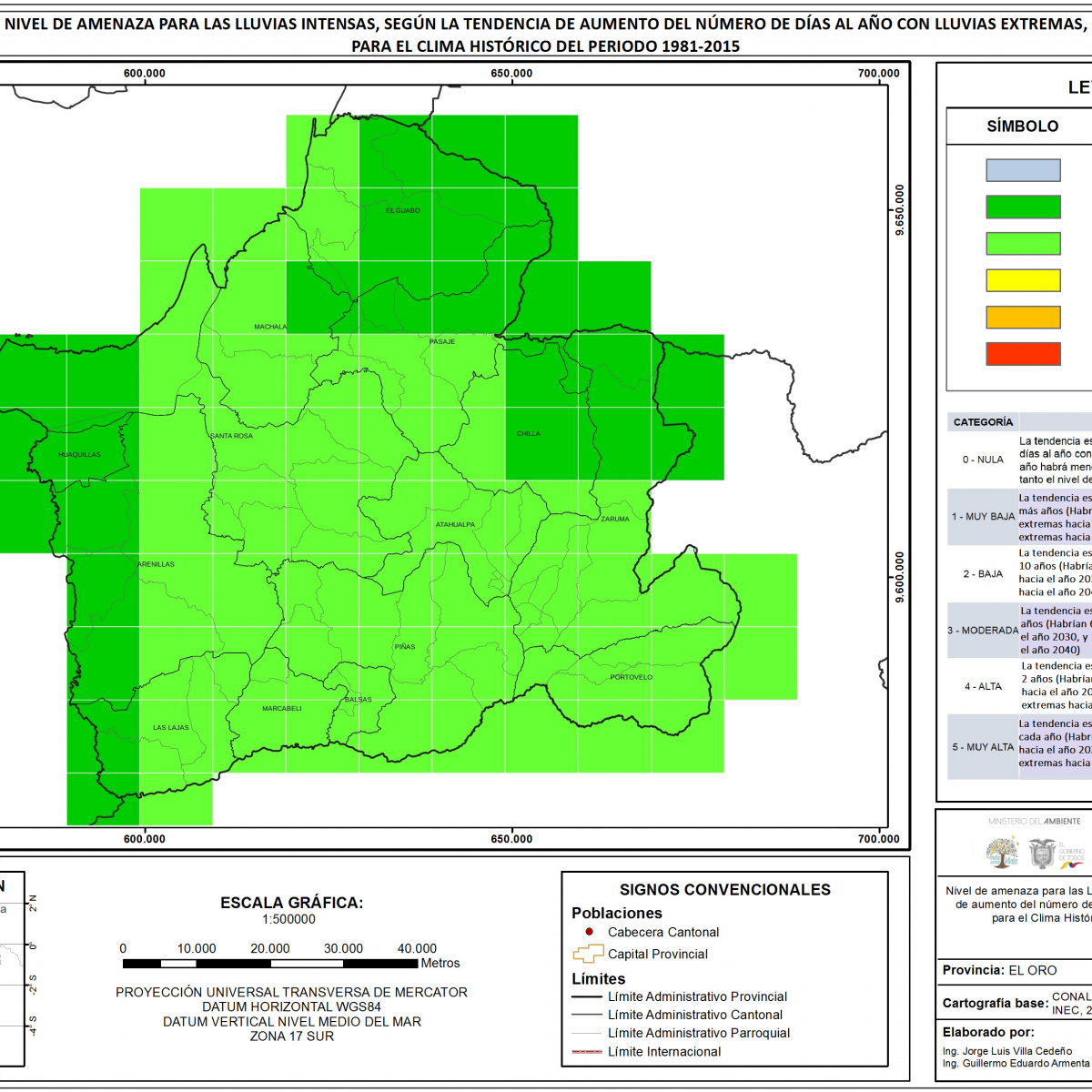 Mapa de índice de lluvias intensas Provincia El Oro