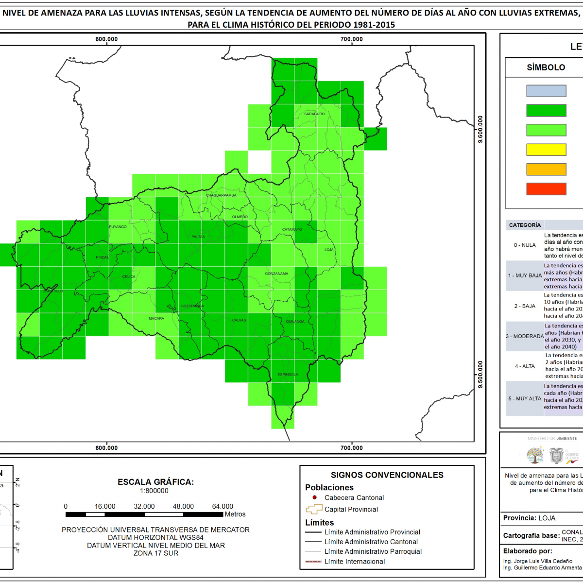 Mapa de índice de lluvias intensas Provincia Loja
