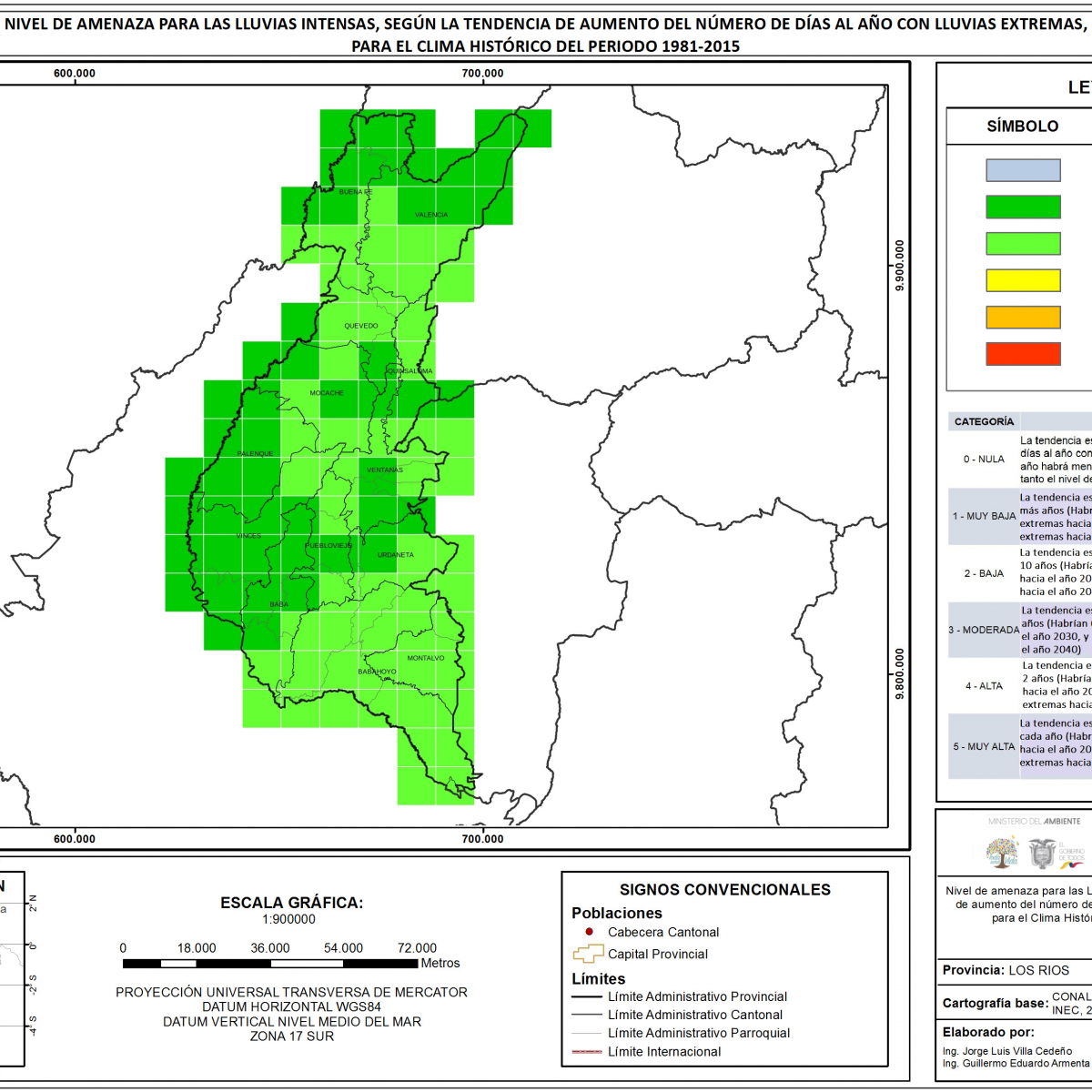 Mapa de índice de lluvias intensas Provincia Los Rios
