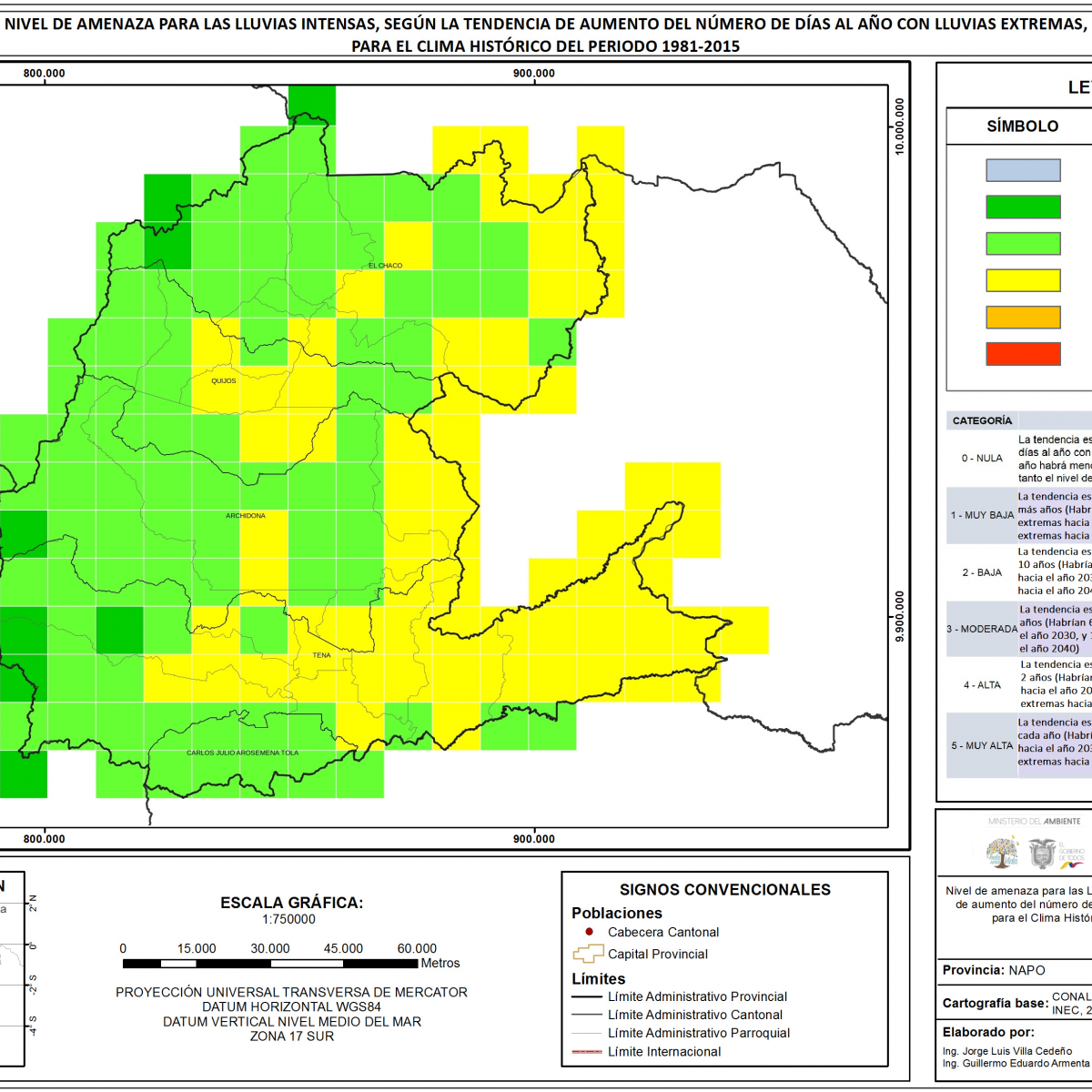 Mapa de índice de lluvias intensas provincia Napo