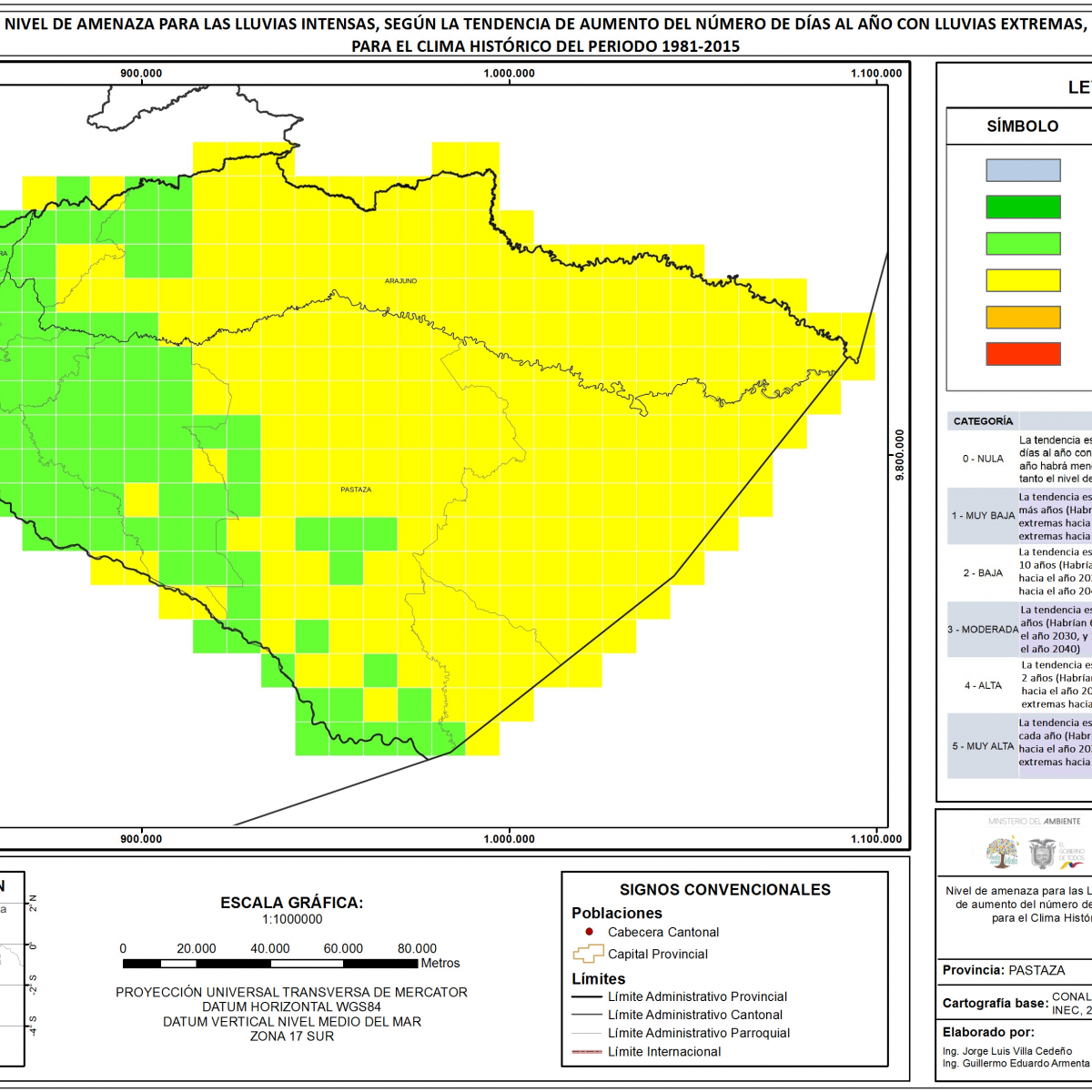 Mapa de índice de lluvias intensas provincia Pastaza
