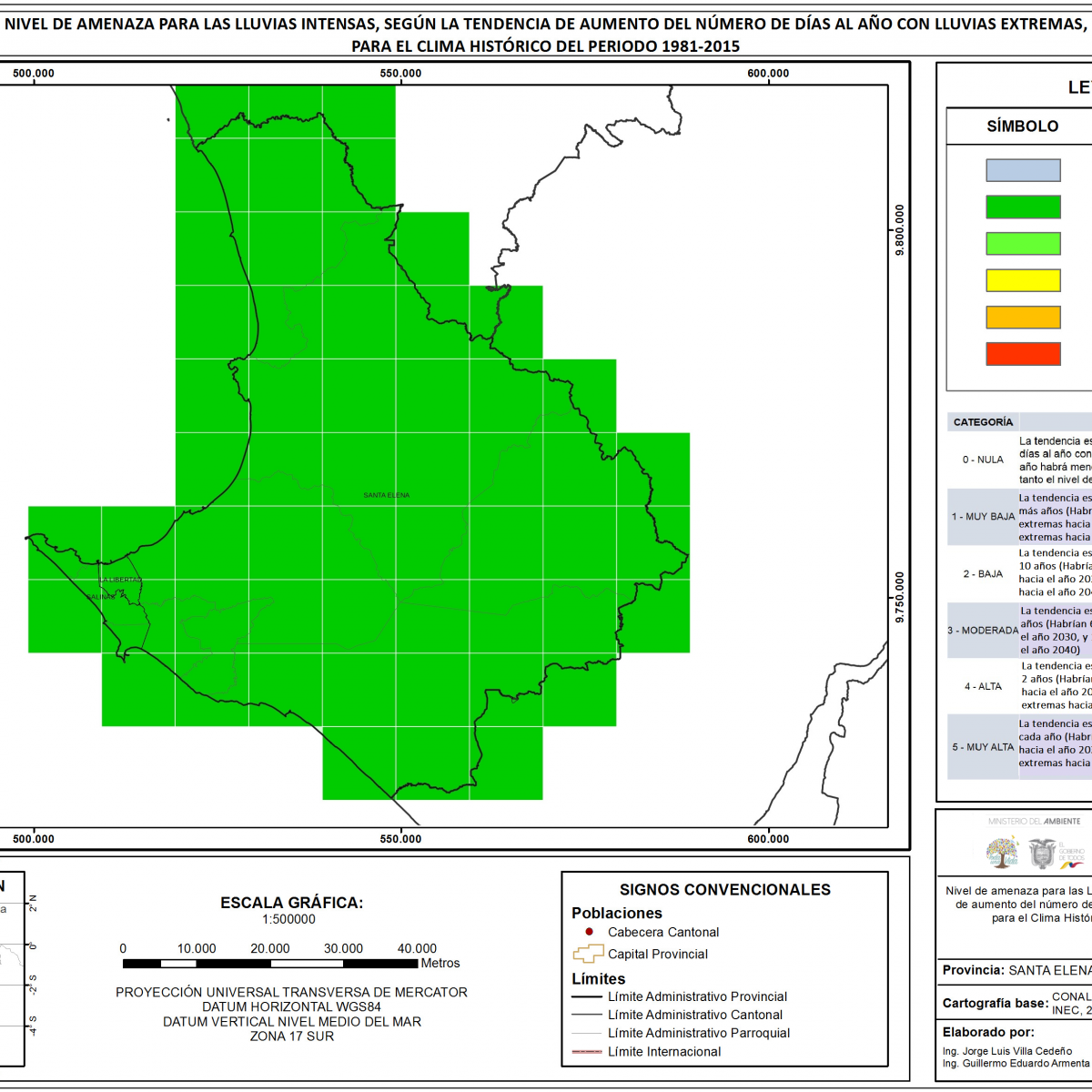 Mapa de índice de lluvias intensas provincia Santa Elena