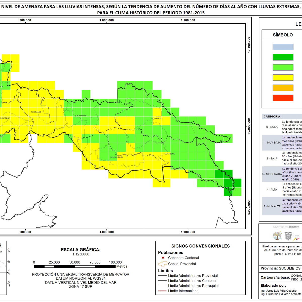 Mapa de índice de lluvias intensas provincia Sucumbíos