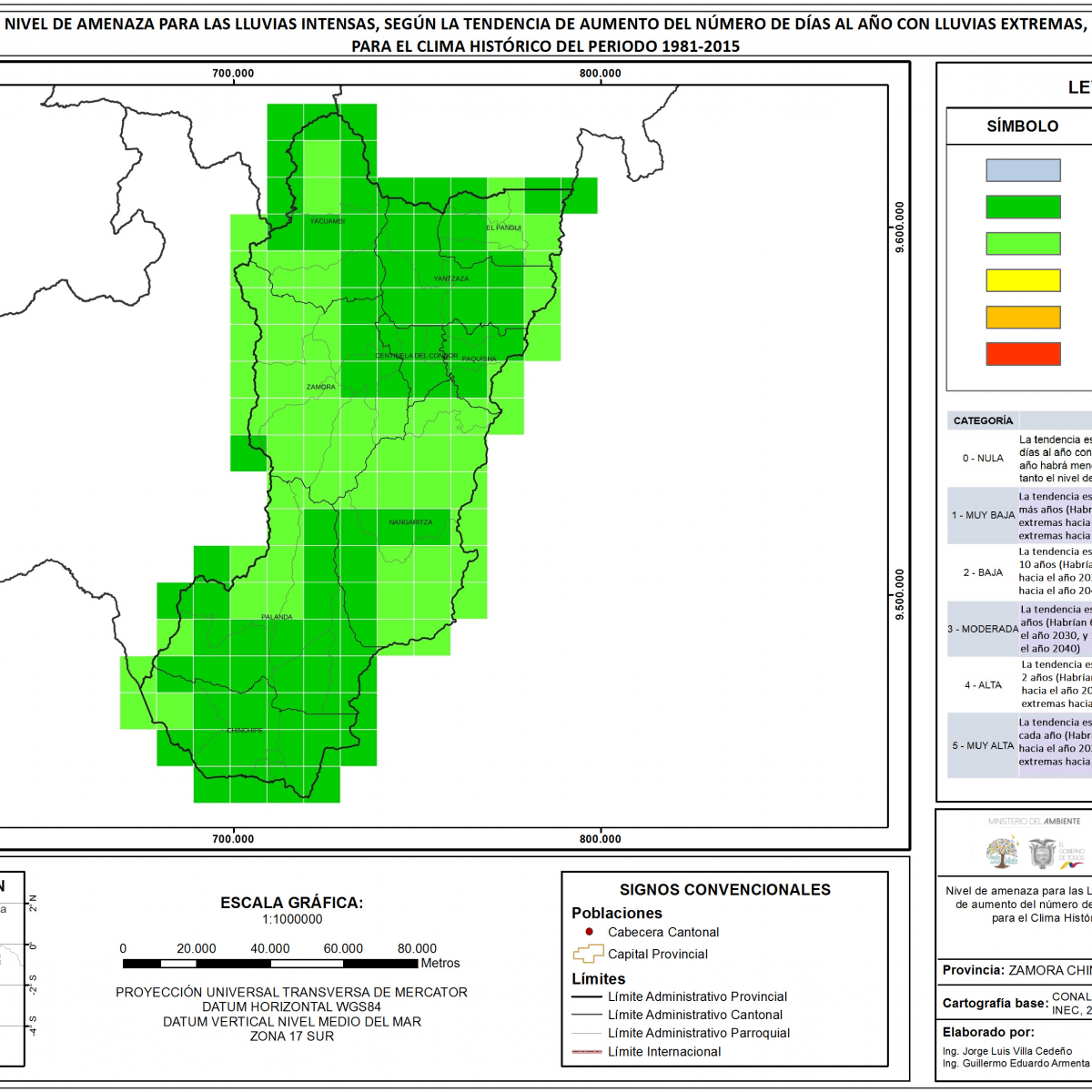 Mapa de índice de lluvias intensas provincia Zamora Chinchipe