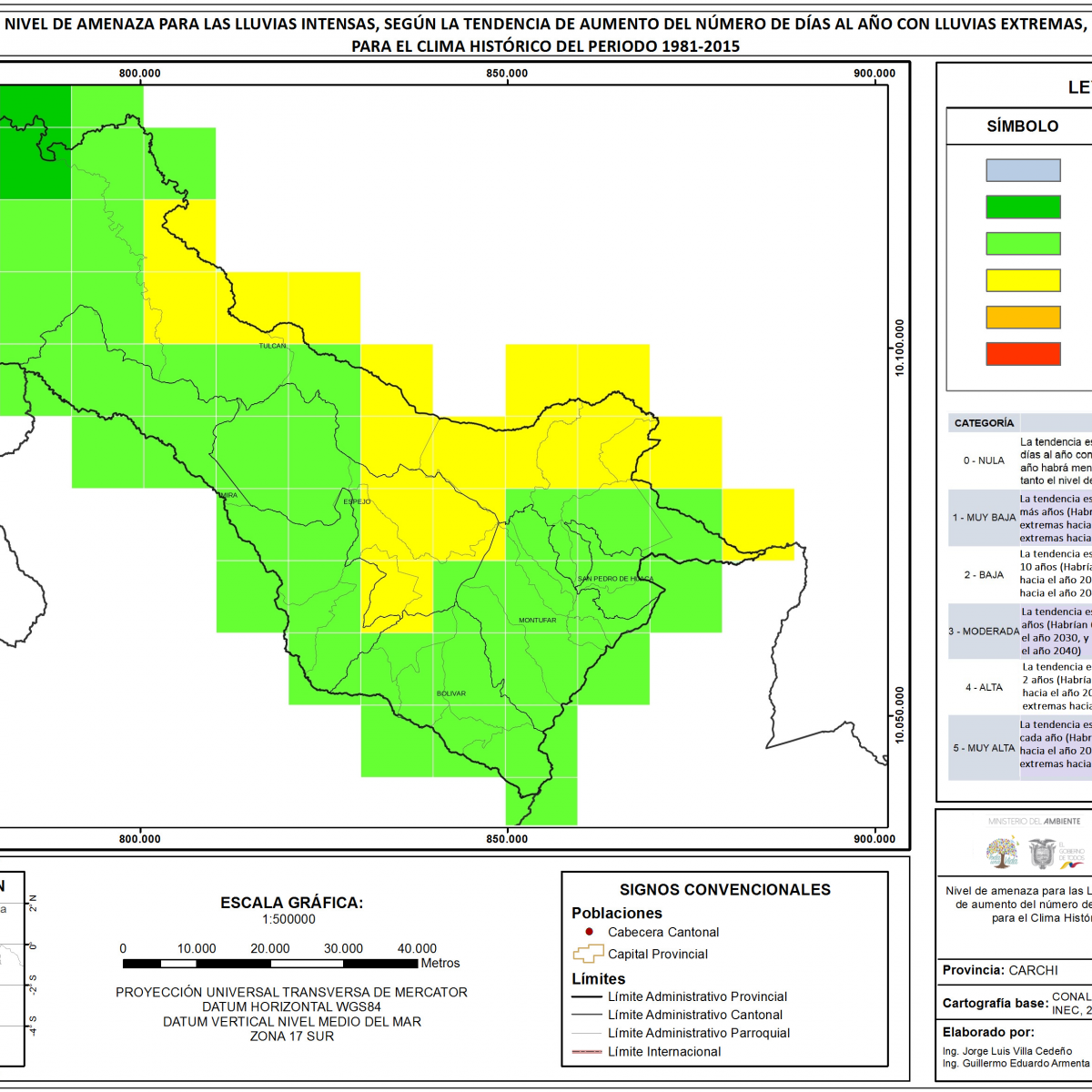 Mapa de índice de lluvias intensas Provincia Carchi