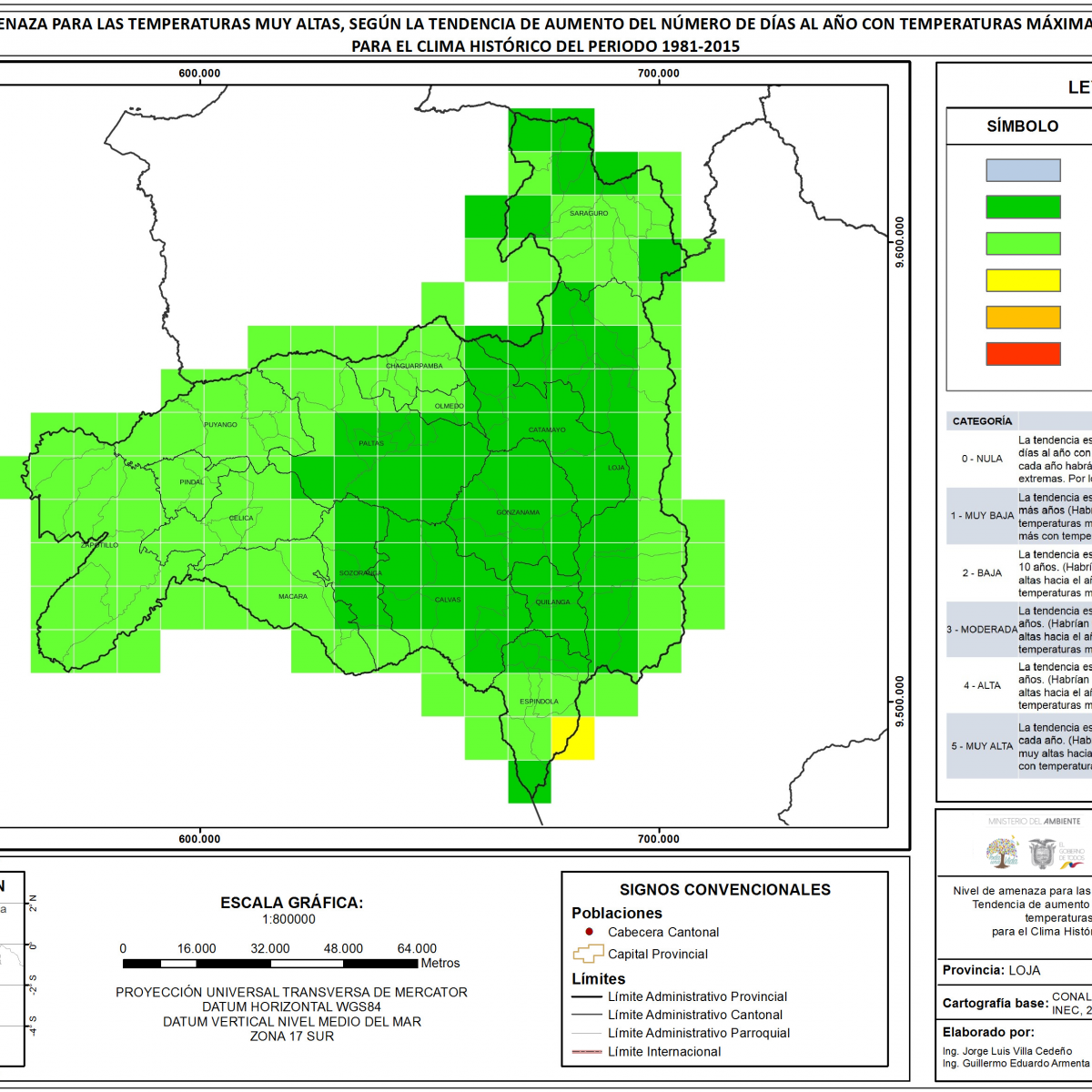 Mapa de Índice de Temperaturas muy Altas Provincia Loja