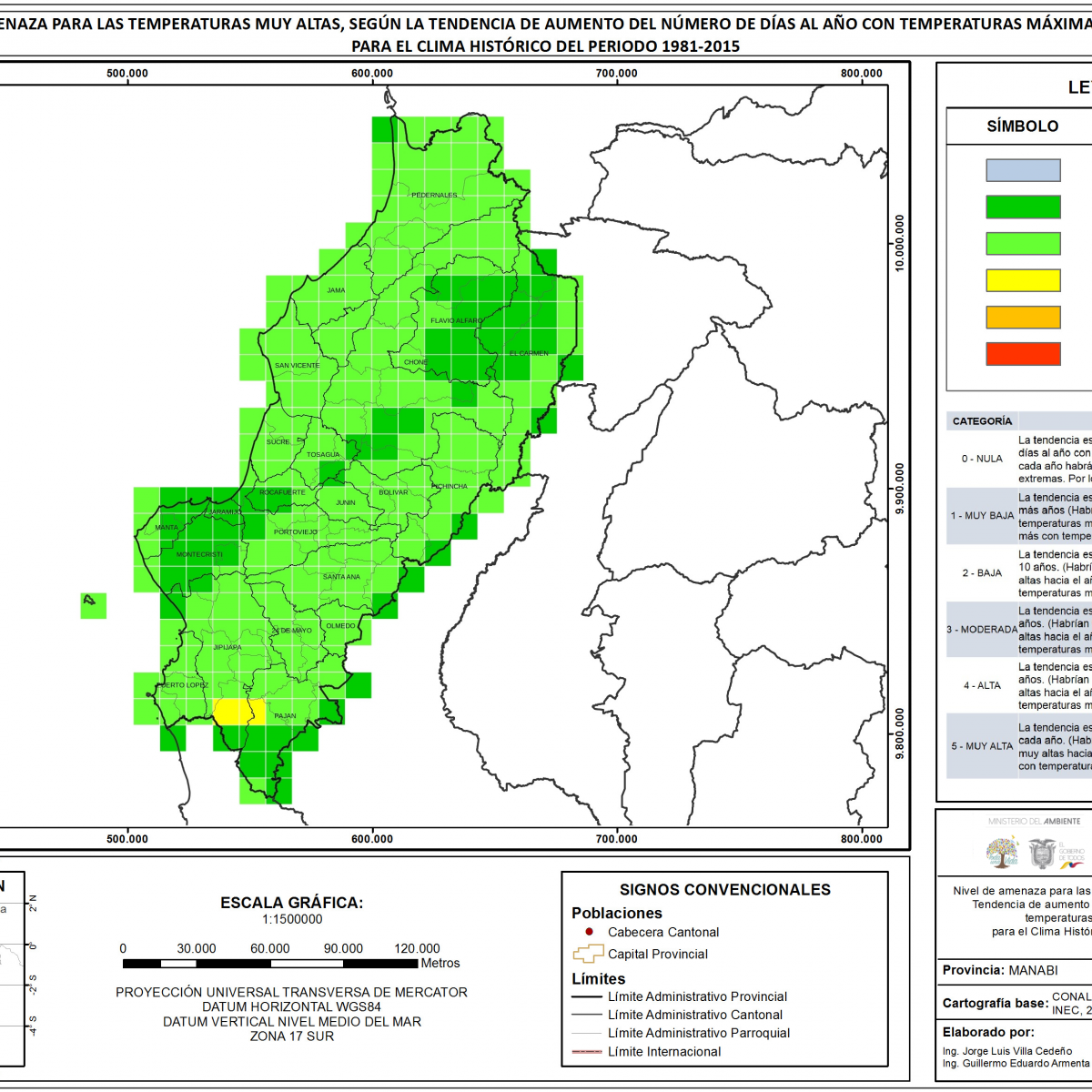 Mapa de índice de temperaturas muy altas provincia Manabí