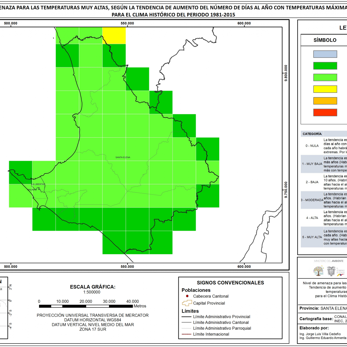 Mapa de índice de temperaturas muy altas provincia Santa Elena