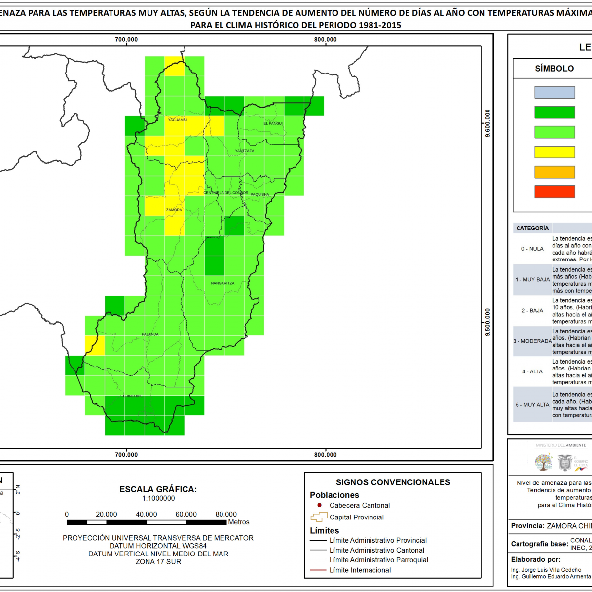Mapa de índice de temperaturas muy altas provincia Zamora Chinchipe