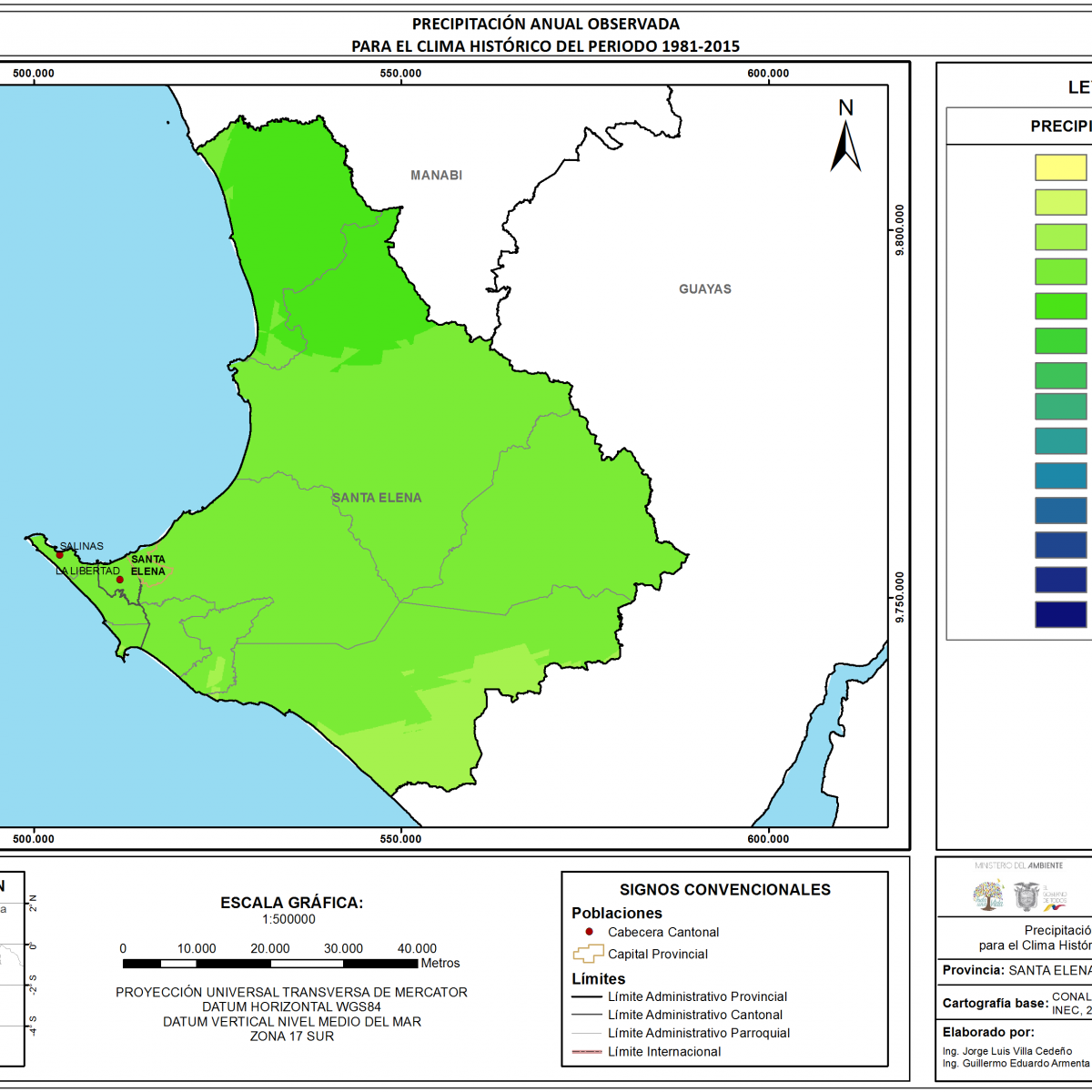 Mapa de precipitación provincia Santa Elena