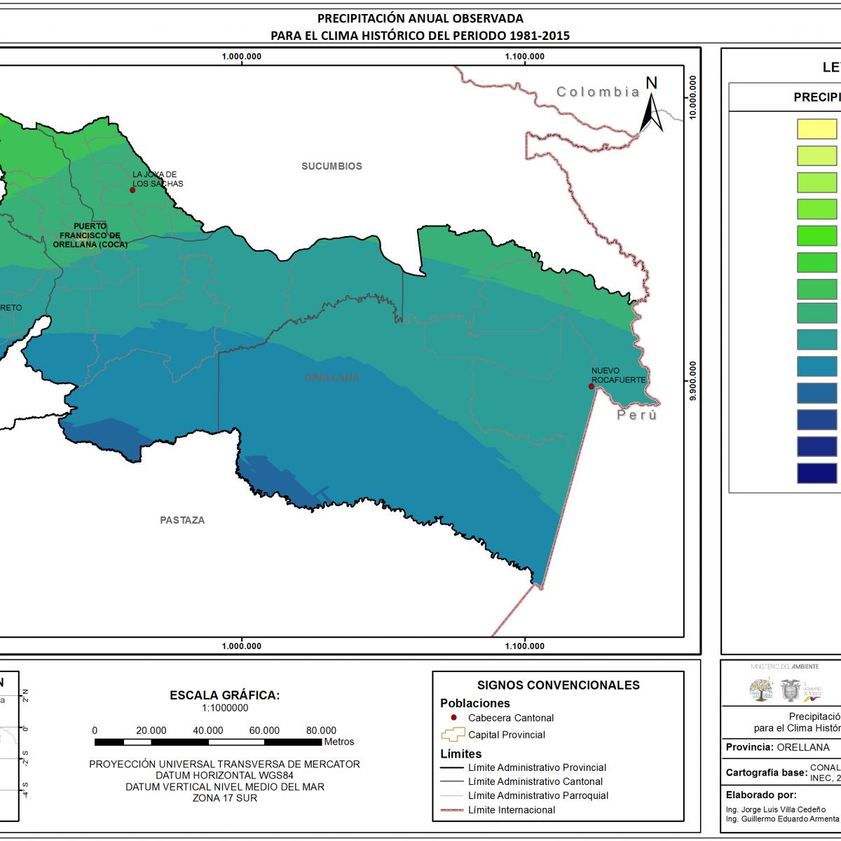 Mapa de precipitación provincia Orellana