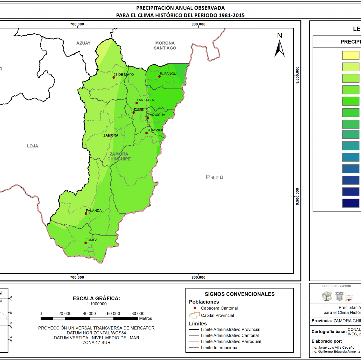 Mapa de precipitación provincia Zamora Chinchipe
